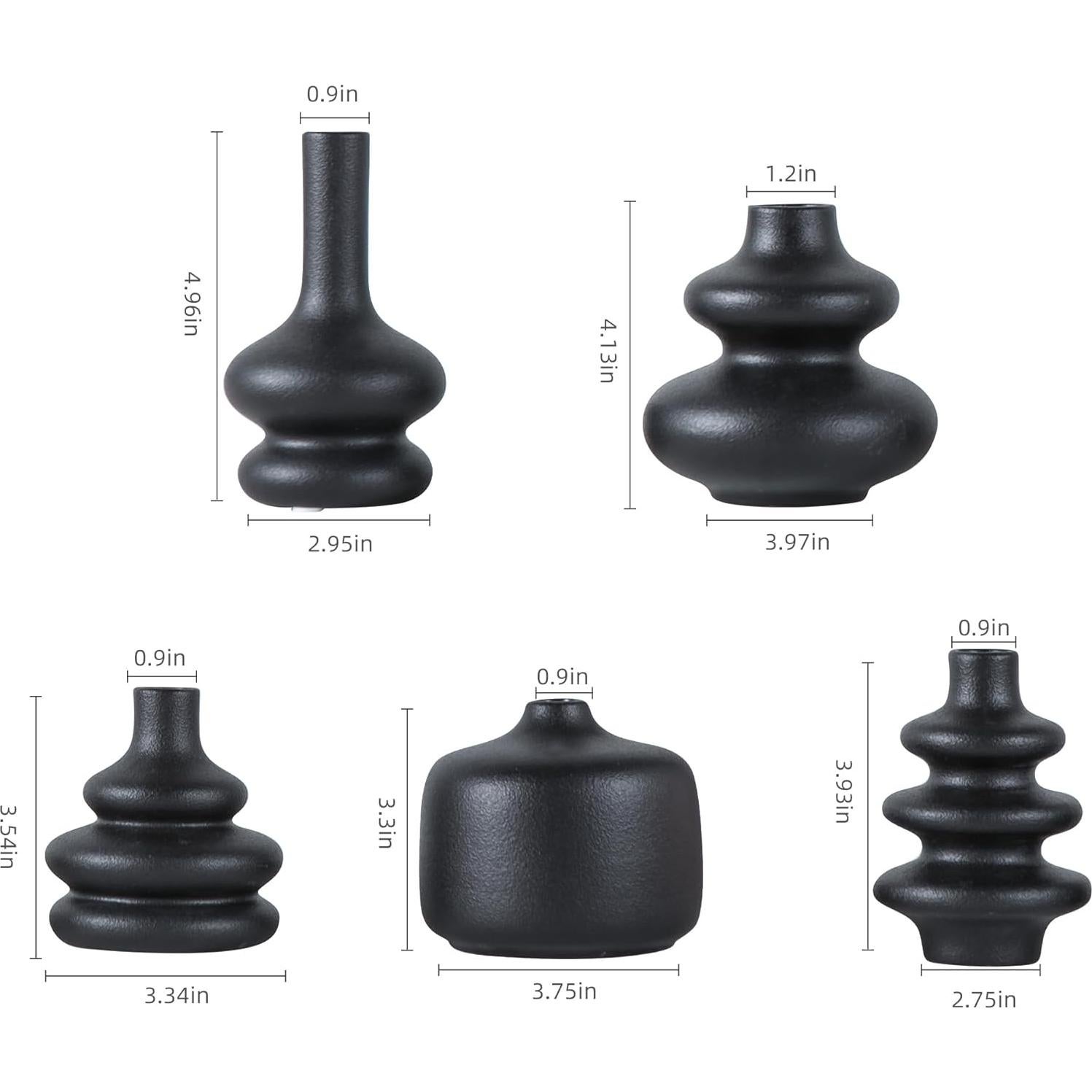 Conjunto de 5 Jarrones de Cerámica JOJUNO Negros Modernos