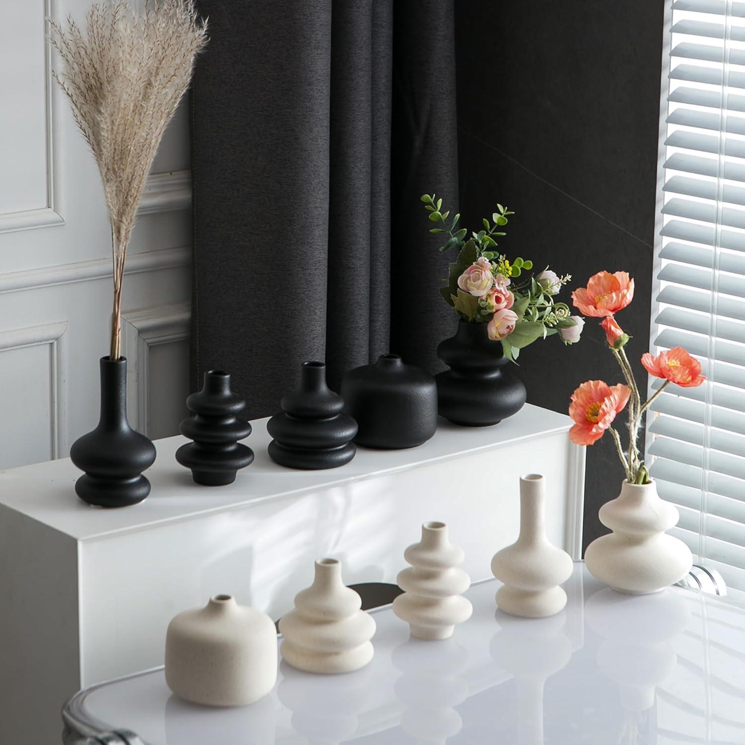 Conjunto de 5 Jarrones de Cerámica JOJUNO Negros Modernos