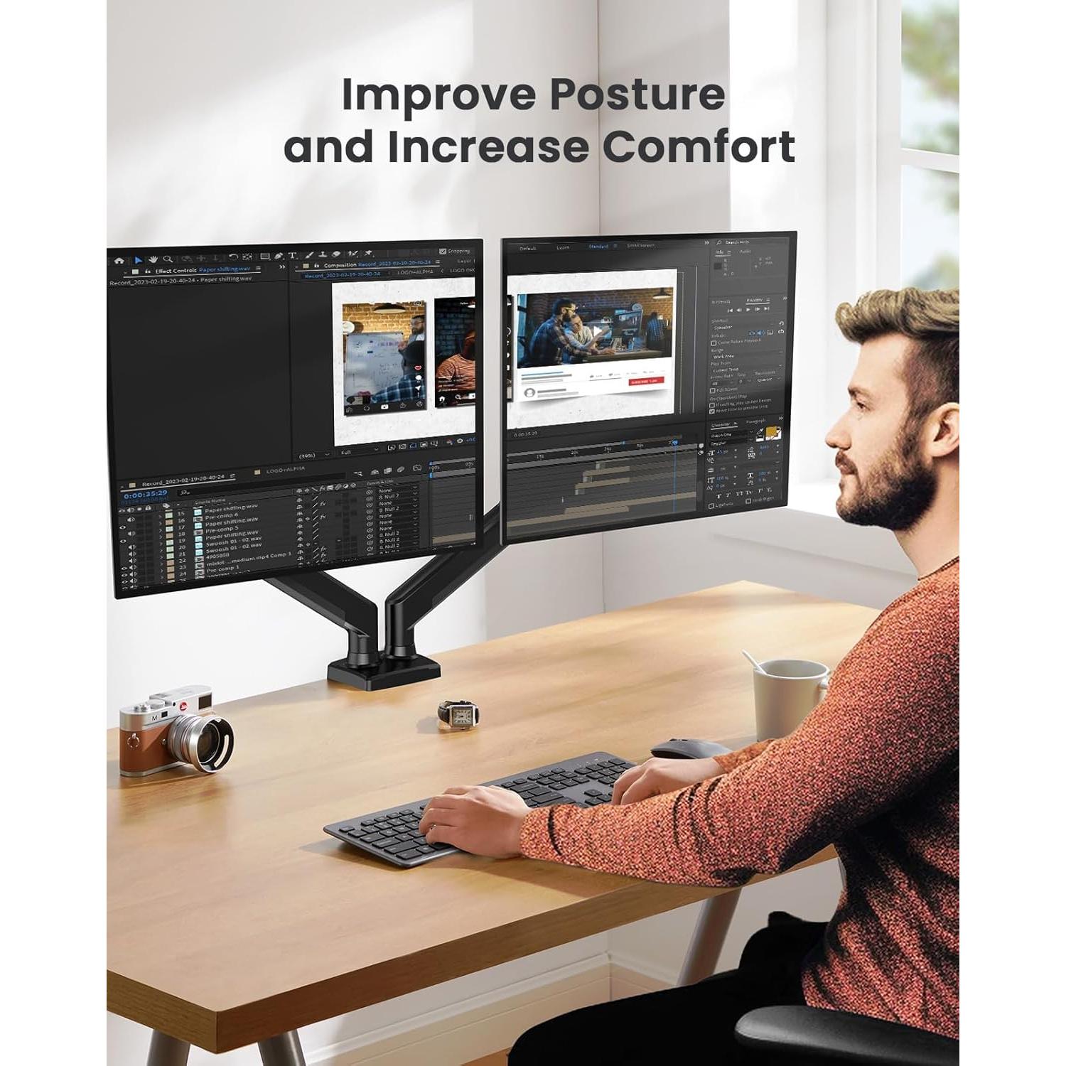 Soporte Doble para Monitor ErGear EGDS15B Negro Ajustable