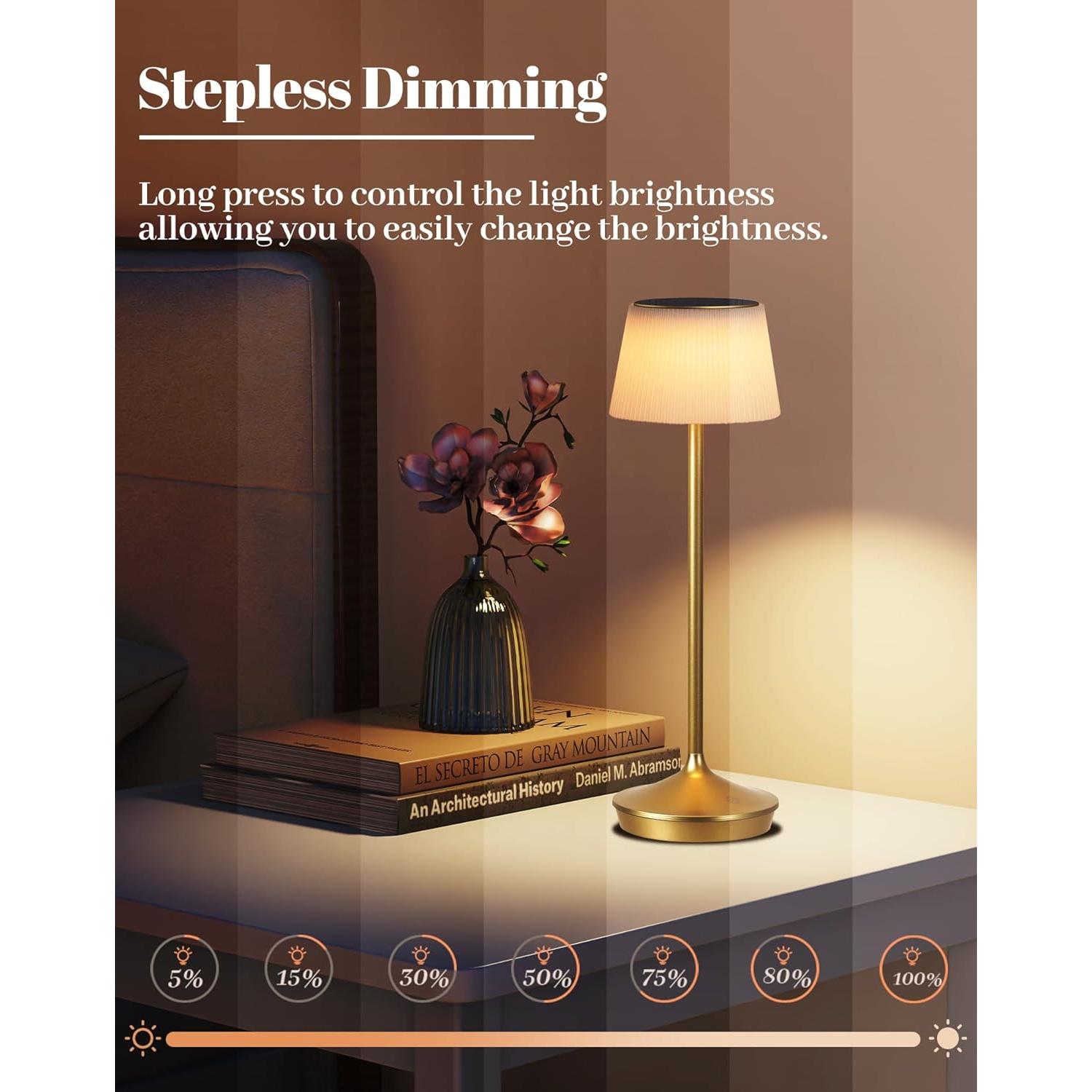 Lámpara de Mesa Inalámbrica QiMH LED Solar 5000mAh Dorada