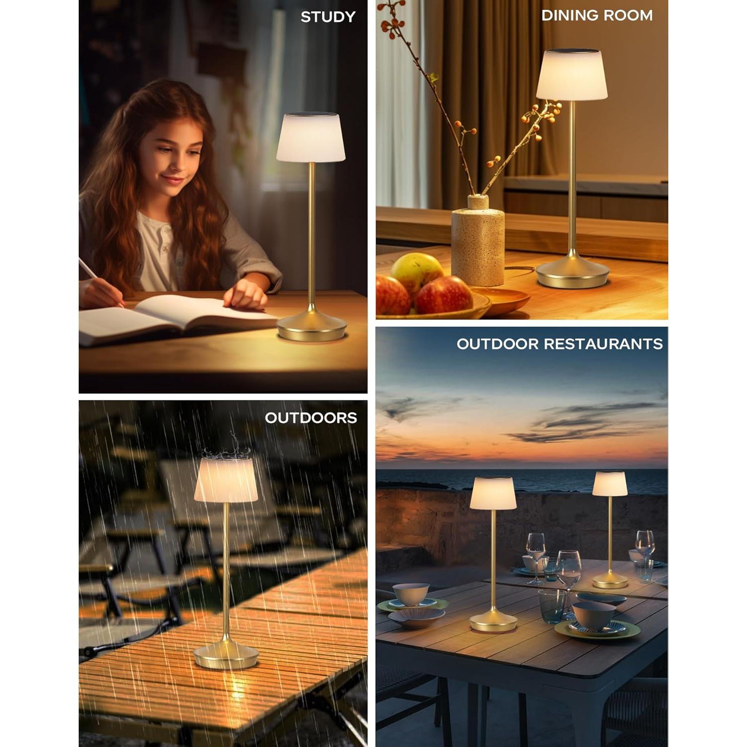 Lámpara de Mesa Inalámbrica QiMH LED Solar 5000mAh Dorada