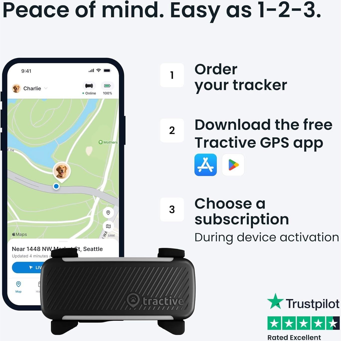 Rastreador GPS para Perros Tractive TG6A Negro - Monitoreo en Tiempo Real