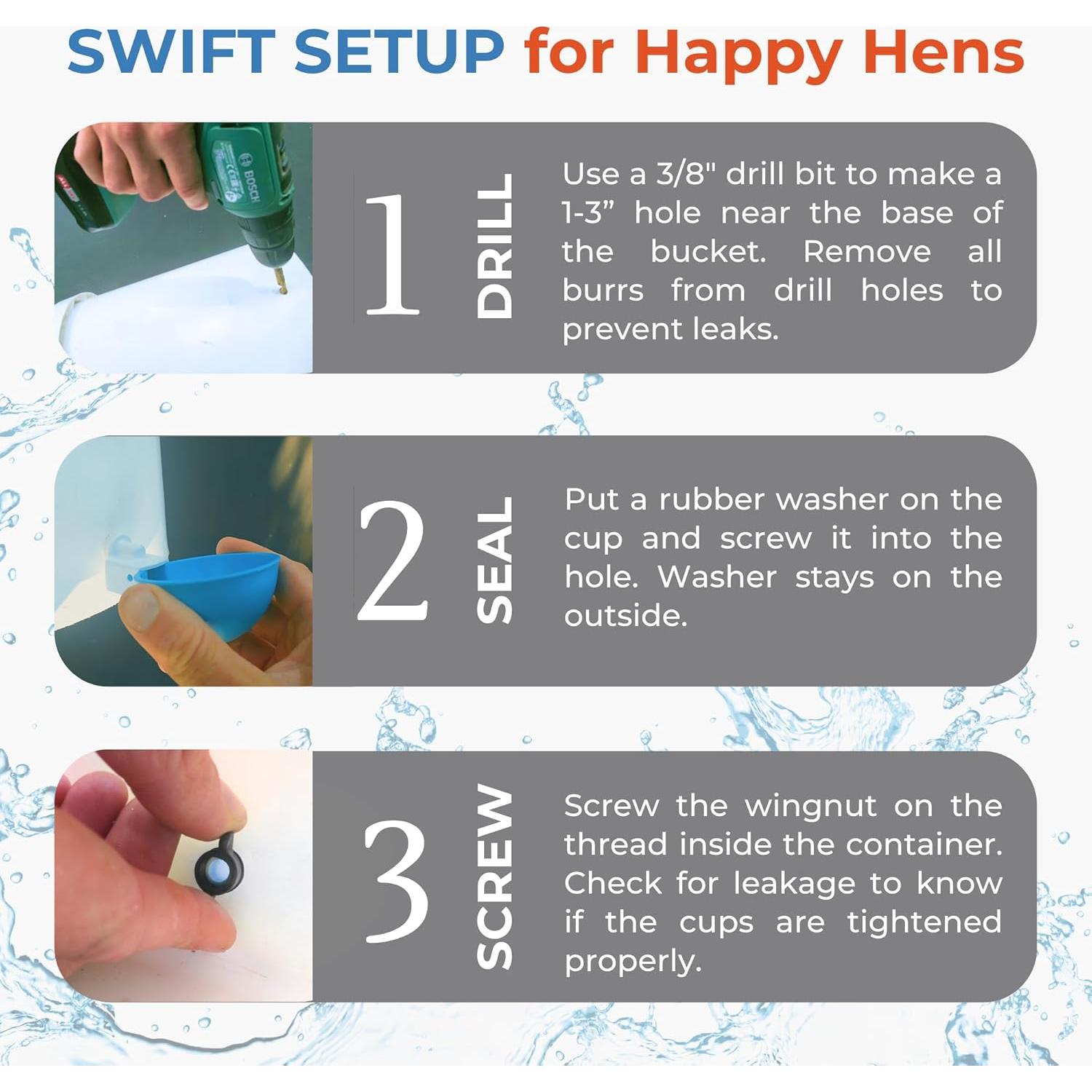 Tazas Automáticas Lil Clucker para Aves de Corral - 12 Pzs