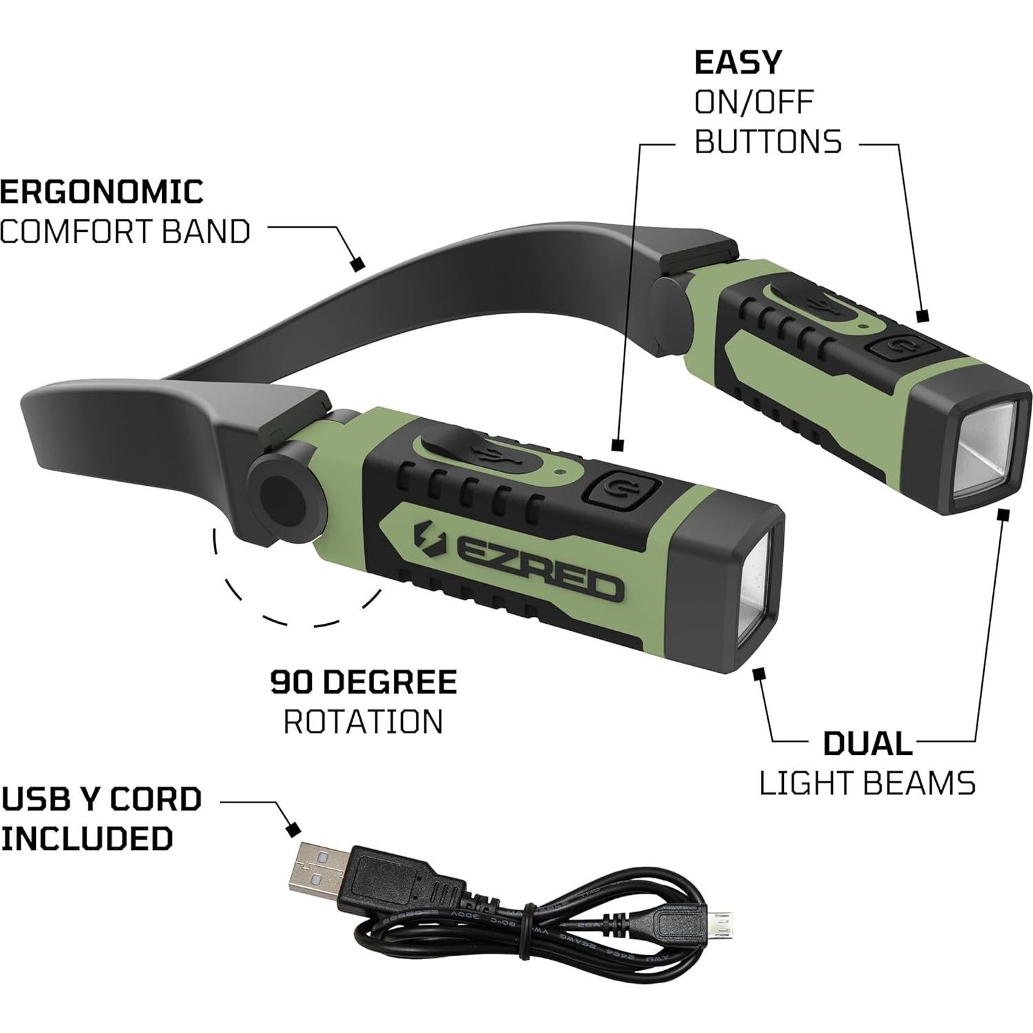 Luz de Cuello Recargable EZRED ANYWEAR 300 Lúmenes Verde