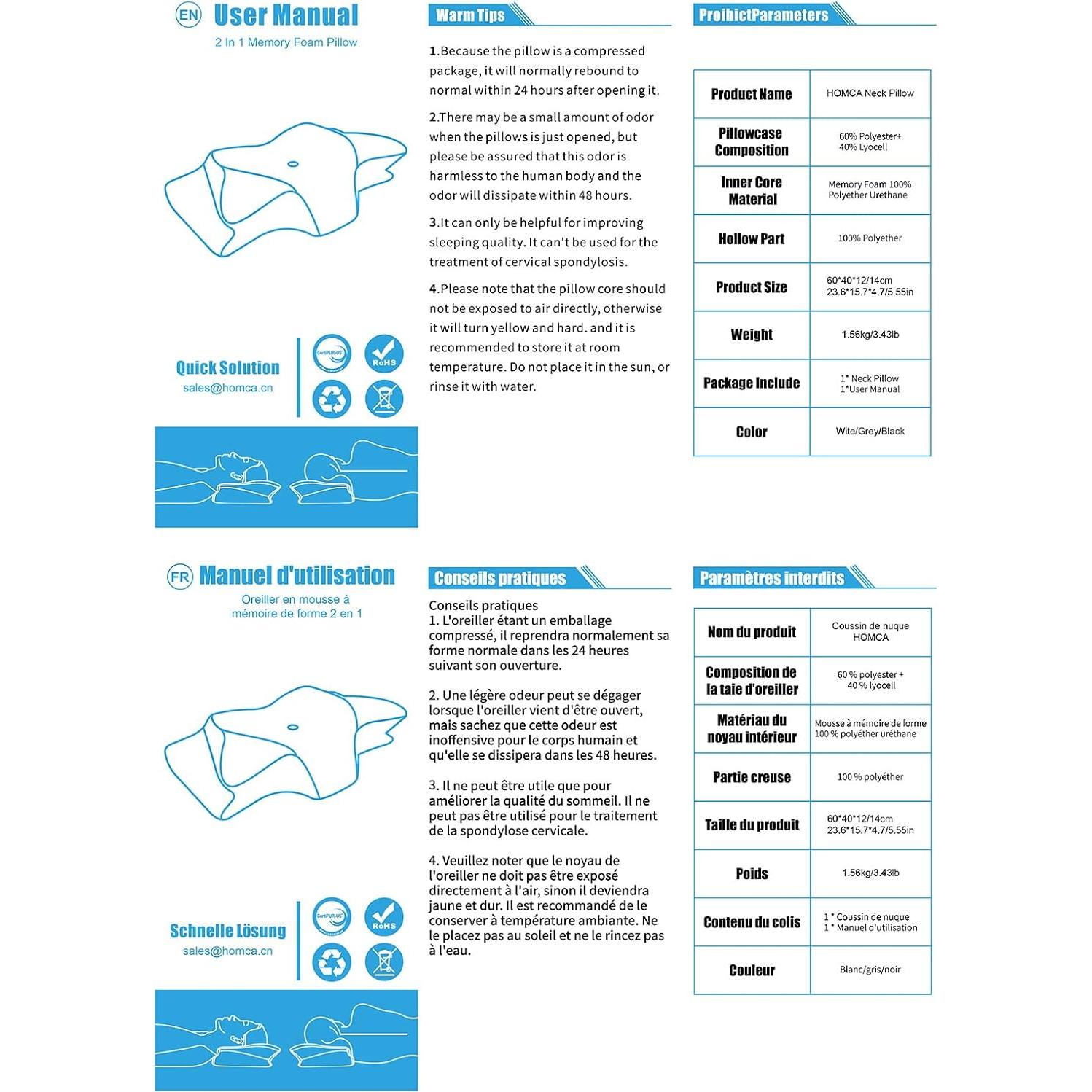 Almohada Cervical HOMCA Espuma Viscoelástica 60x40 cm