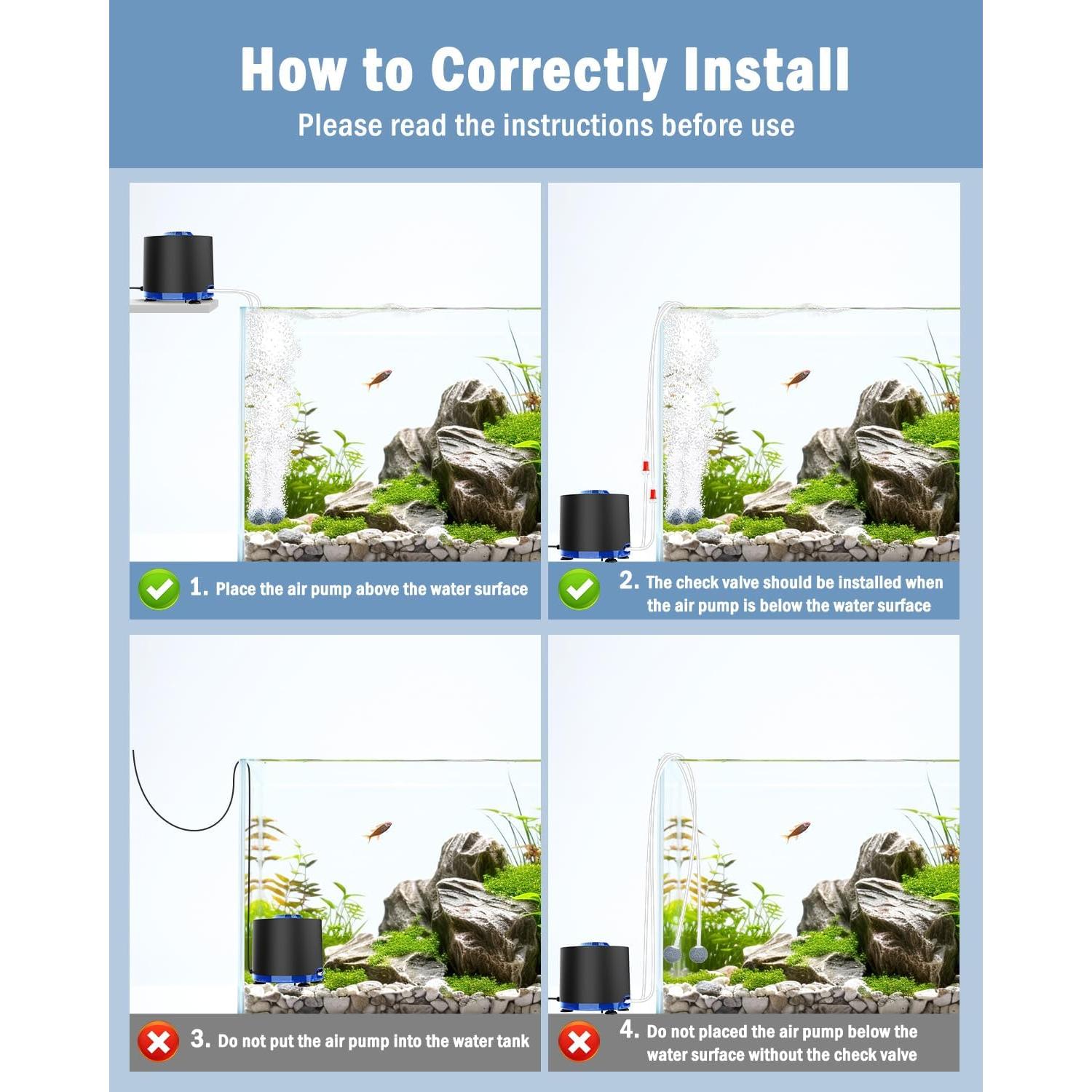 Bomba de Aire AQQA 3W para Acuario hasta 303L Silenciosa