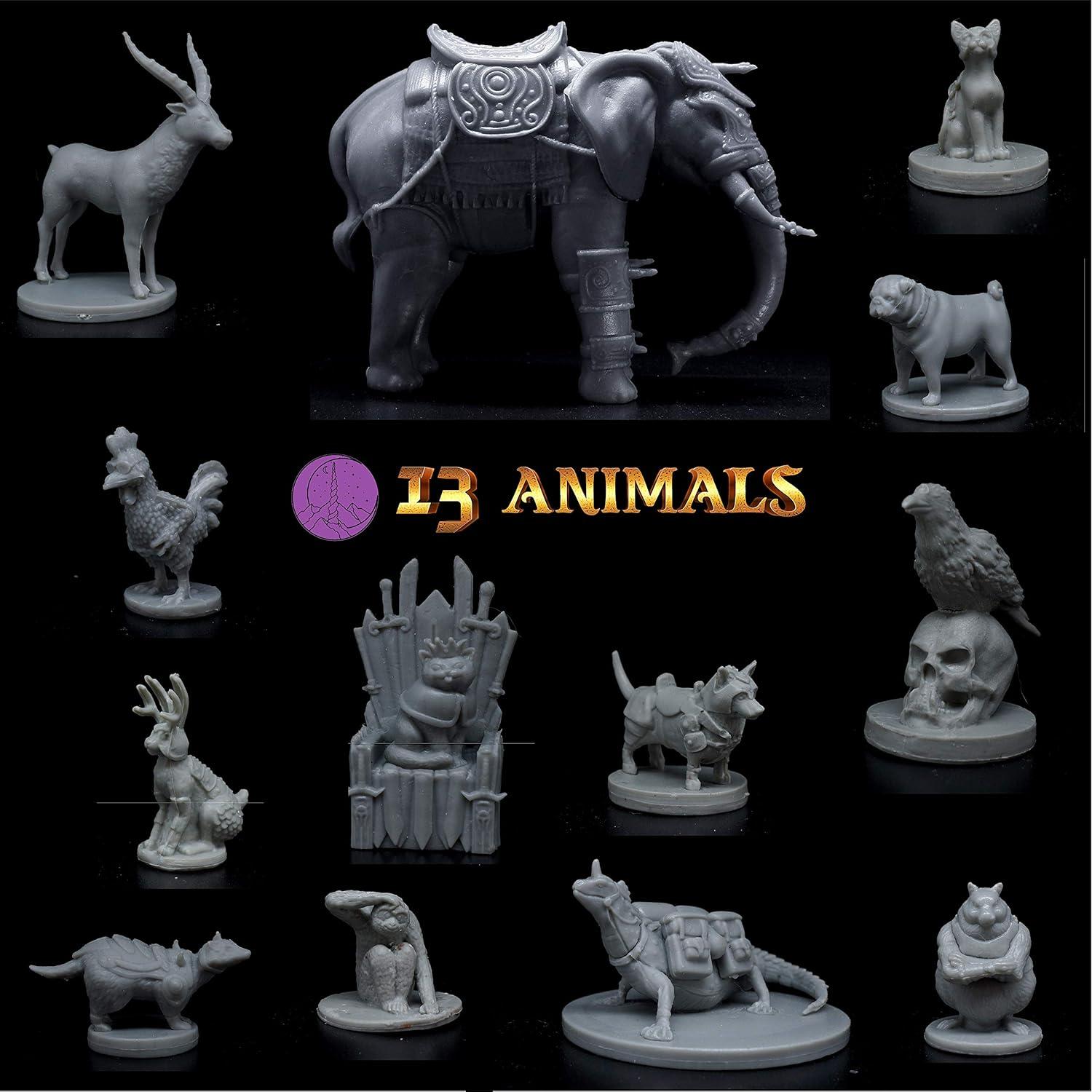 13 Miniaturas de Animales Sin Pintar Wildspire 28mm para D&D