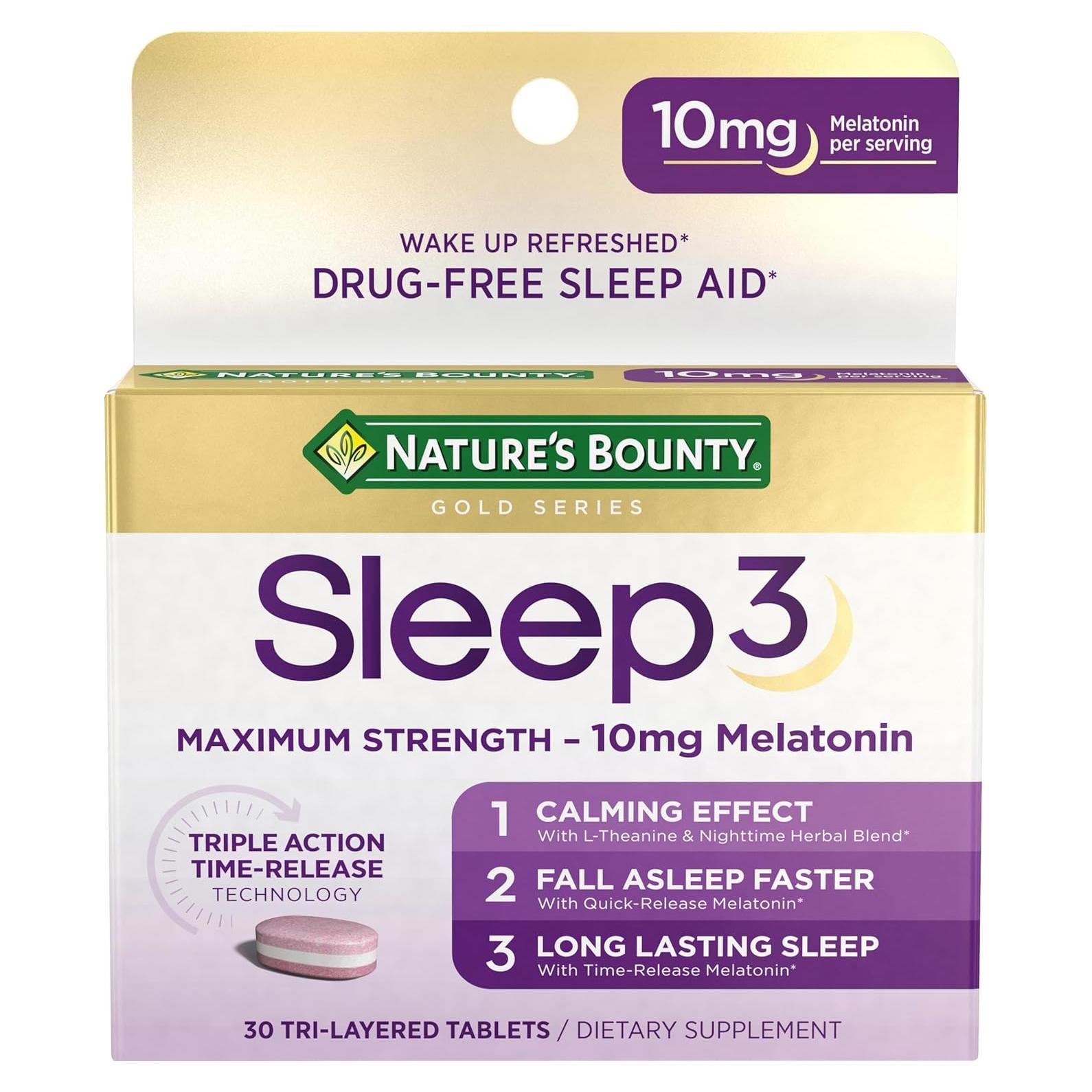 Melatonina Nature's Bounty Sleep3 10mg 30 Tabletas Suplemento