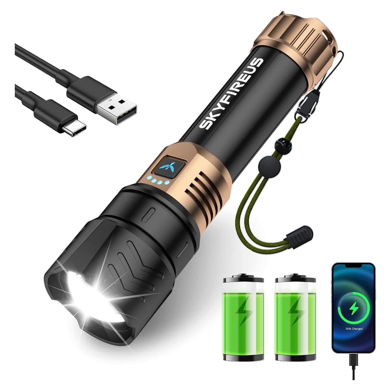 Linterna LED Recargable SKYFIRE 10000mAh 15000lm Impermeable