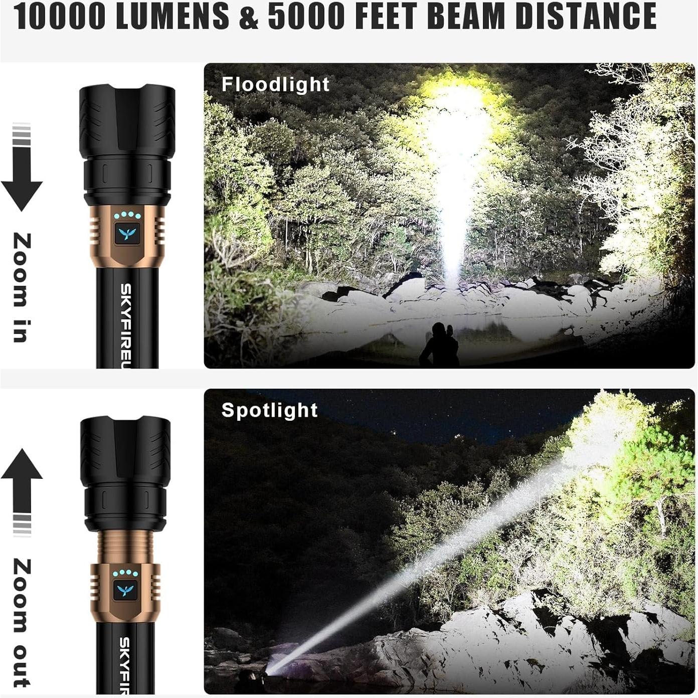 Linterna LED Recargable SKYFIRE 10000mAh 15000lm Impermeable