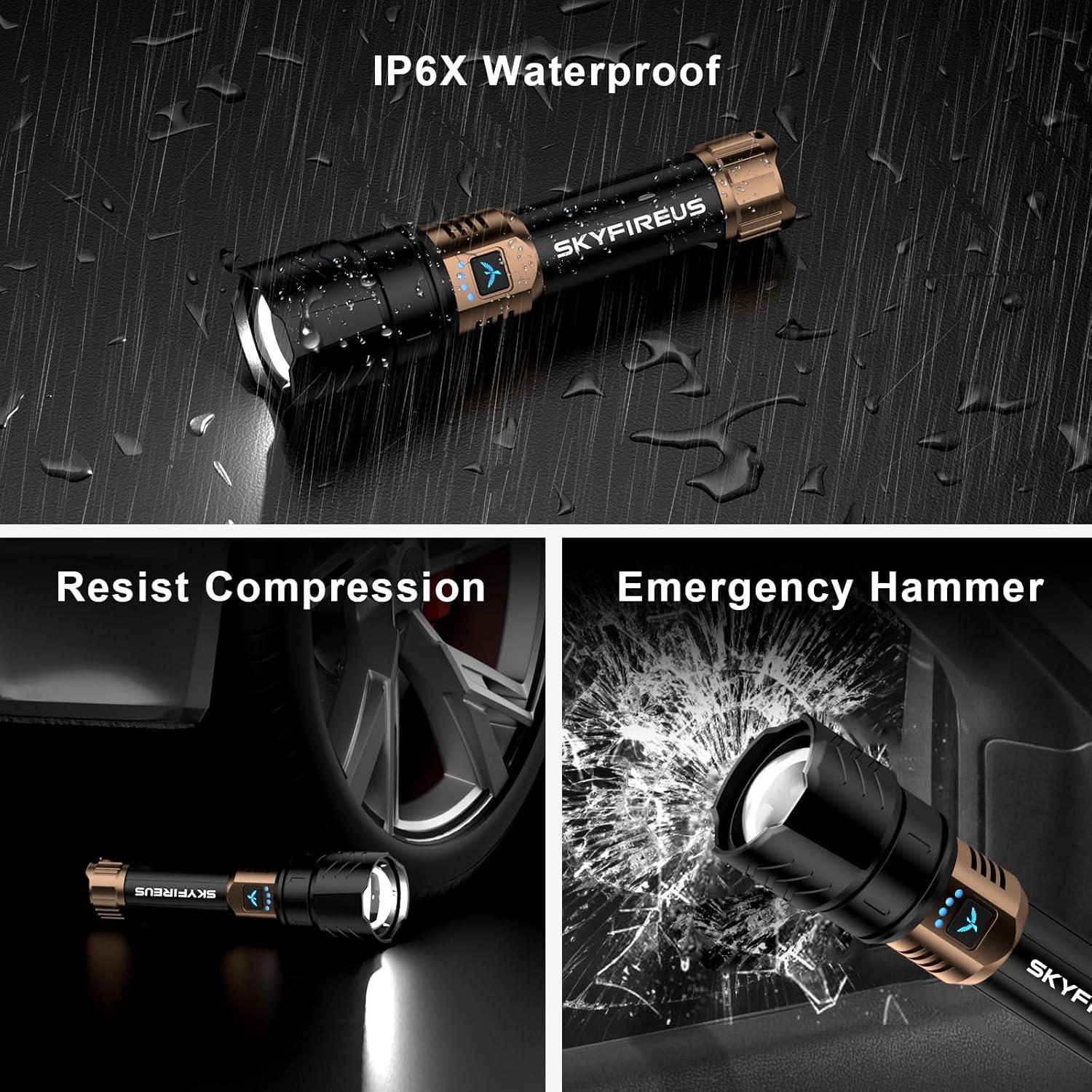 Linterna LED Recargable SKYFIRE 10000mAh 15000lm Impermeable