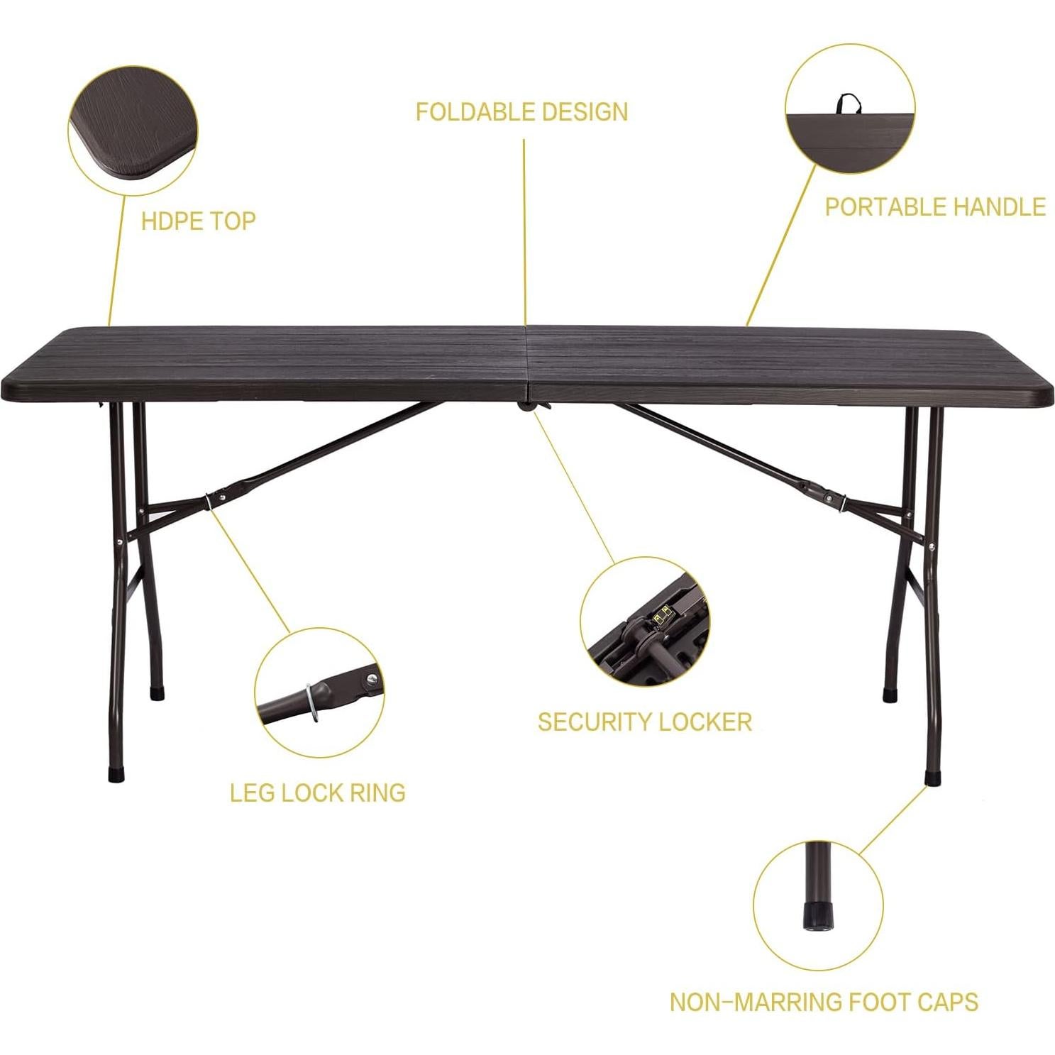 Mesa Plegable Lakhow 180cm Plástico HDPE Marrón para 10 Personas