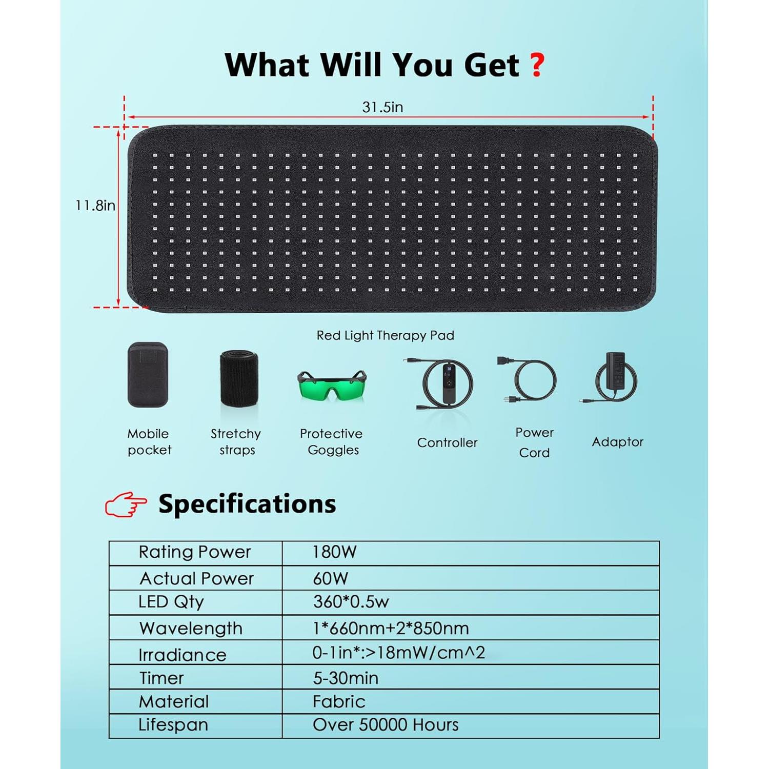 Almohadilla de Terapia de Luz Roja Astarexin 80x30cm 180W