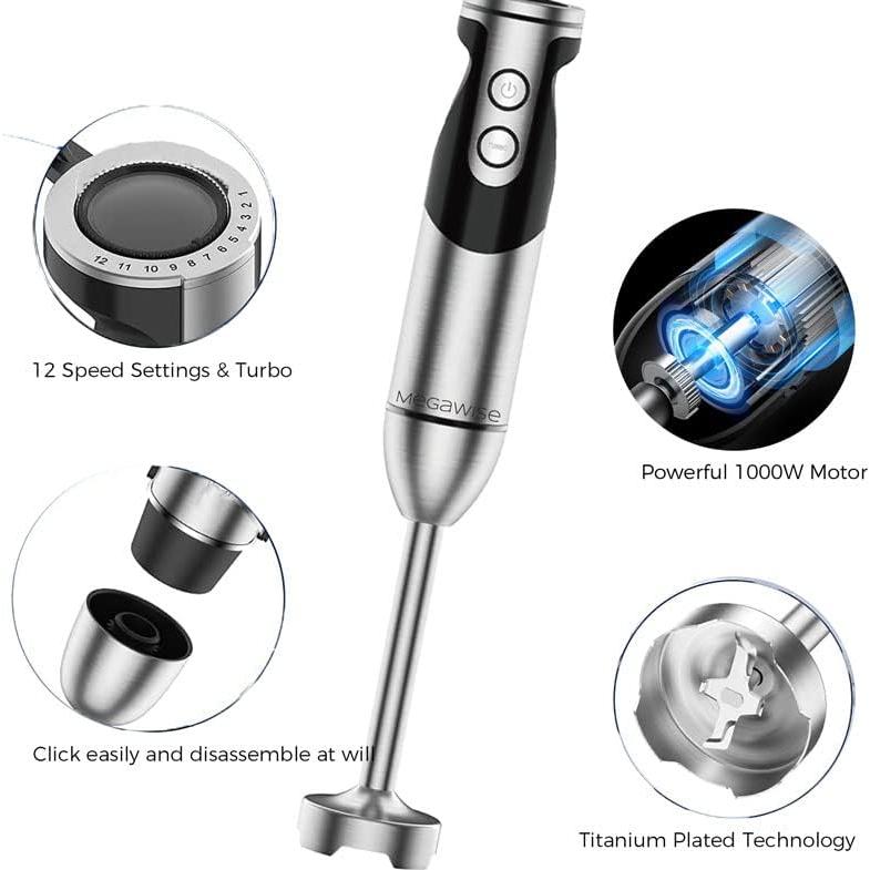 Batidora de Inmersión MegaWise CL-2021 3-en-1 1000W