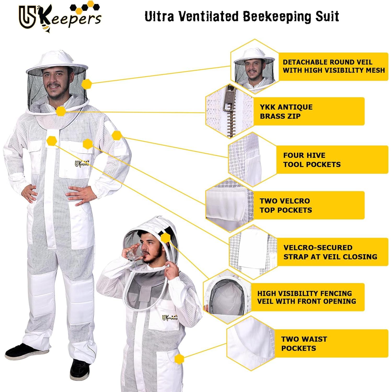 Traje de Apicultura USKeepers XL Ultra Ventilado con Guantes