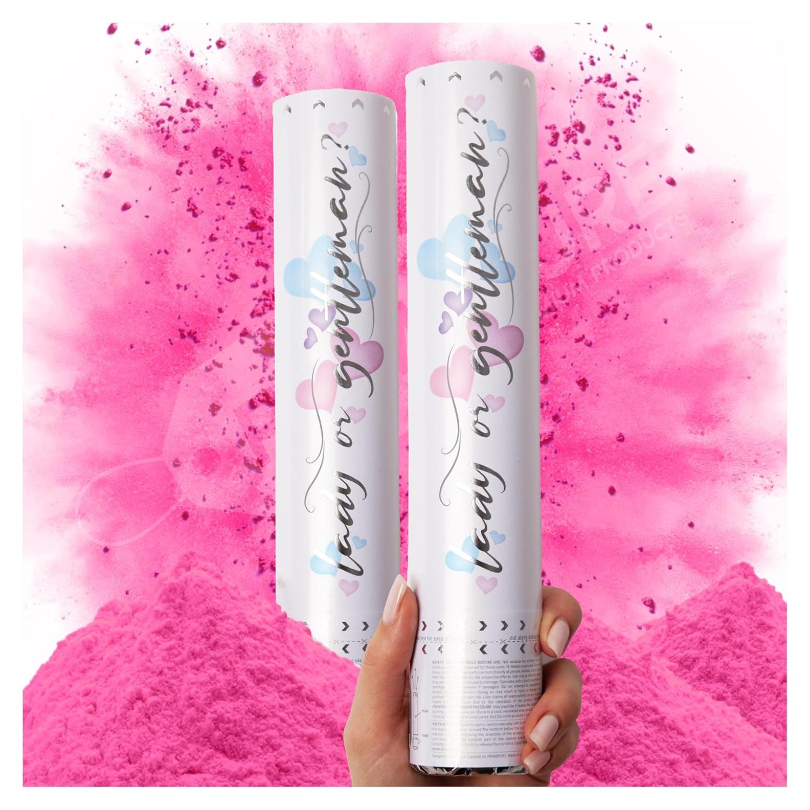 Cañones de Confeti Rosa PrimePure - Revelación de Género 2 Paquete