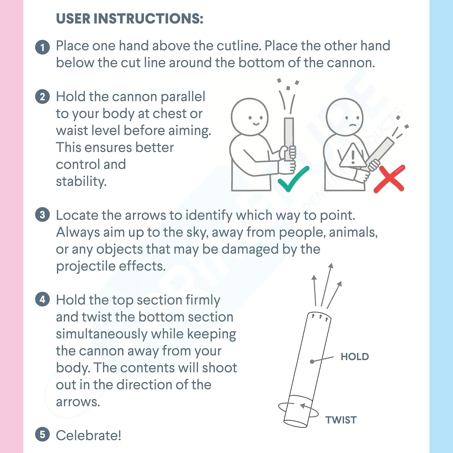 Cañones de Confeti Rosa PrimePure - Revelación de Género 2 Paquete