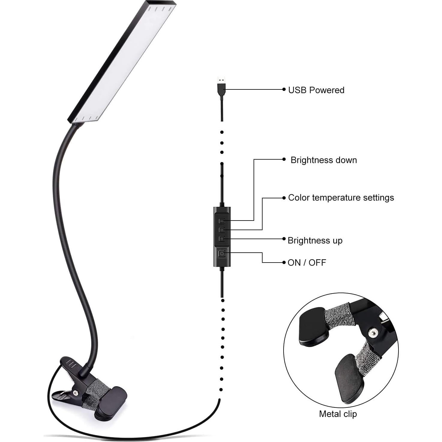 Lámpara de escritorio LED Vansuny 5W con clip y 11 niveles de brillo