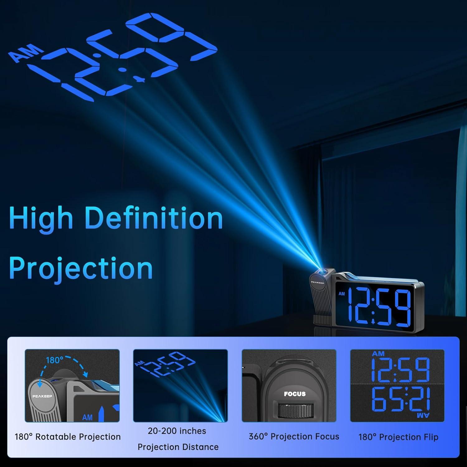 Reloj Despertador Proyector Peakeep MHP6050 LED con Luz Nocturna