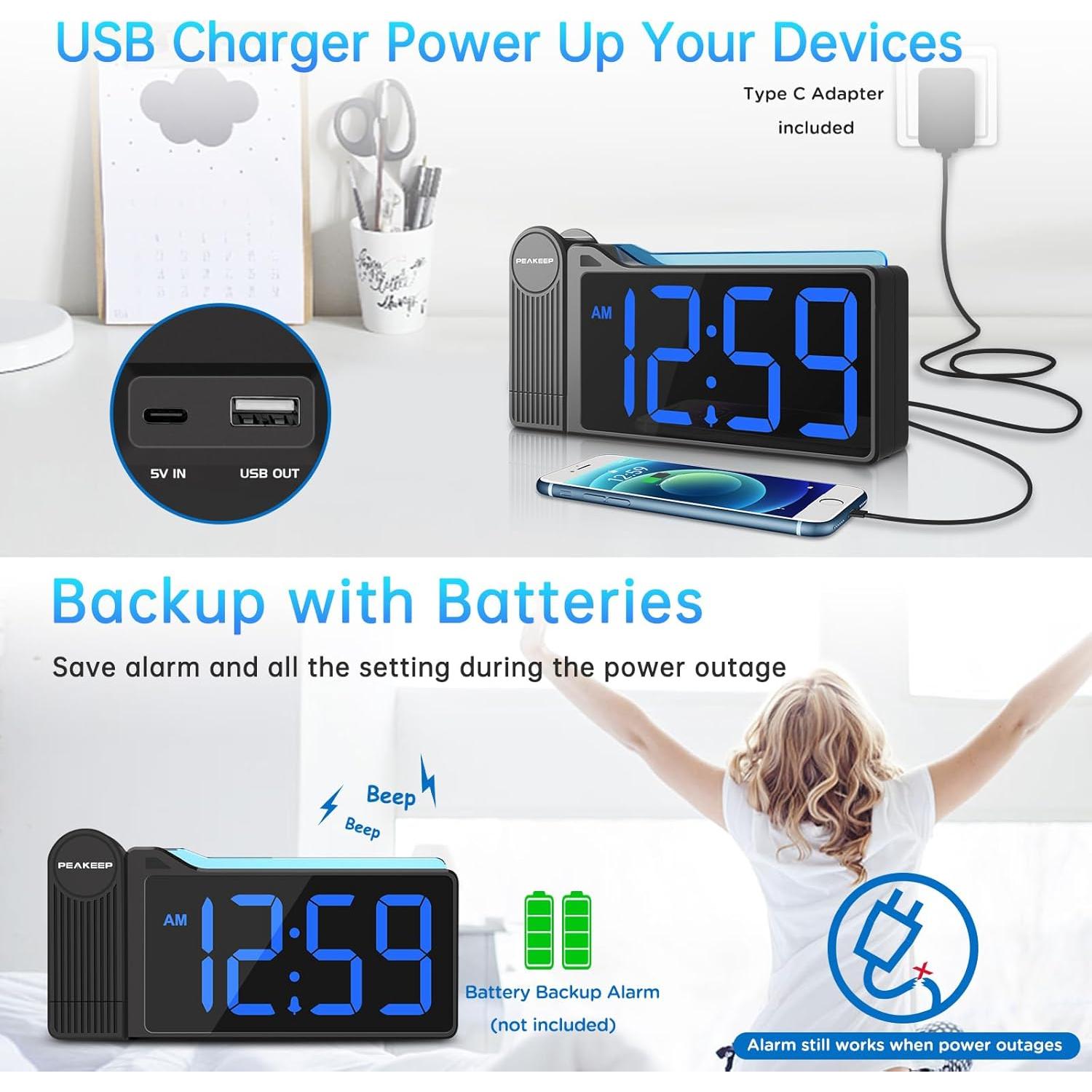 Reloj Despertador Proyector Peakeep MHP6050 LED con Luz Nocturna