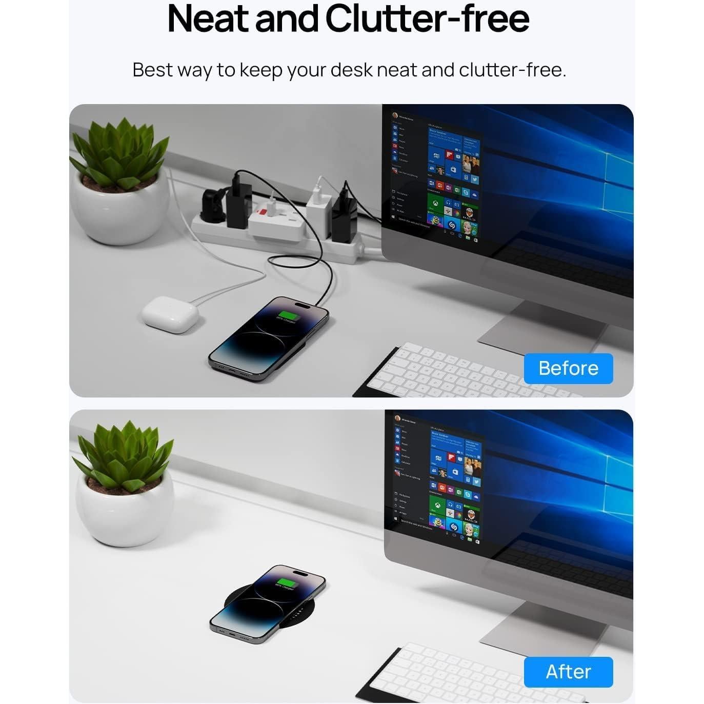 KPON Invisible Wireless Charger, 40MM(1.57") Wireless Charging Desk Mat Mouse Pad, Hidden Charging Station for iPhone 16/15/14/13/12/Samsung/Google Pixel/LG/Wireless Phones(Adapter Included)