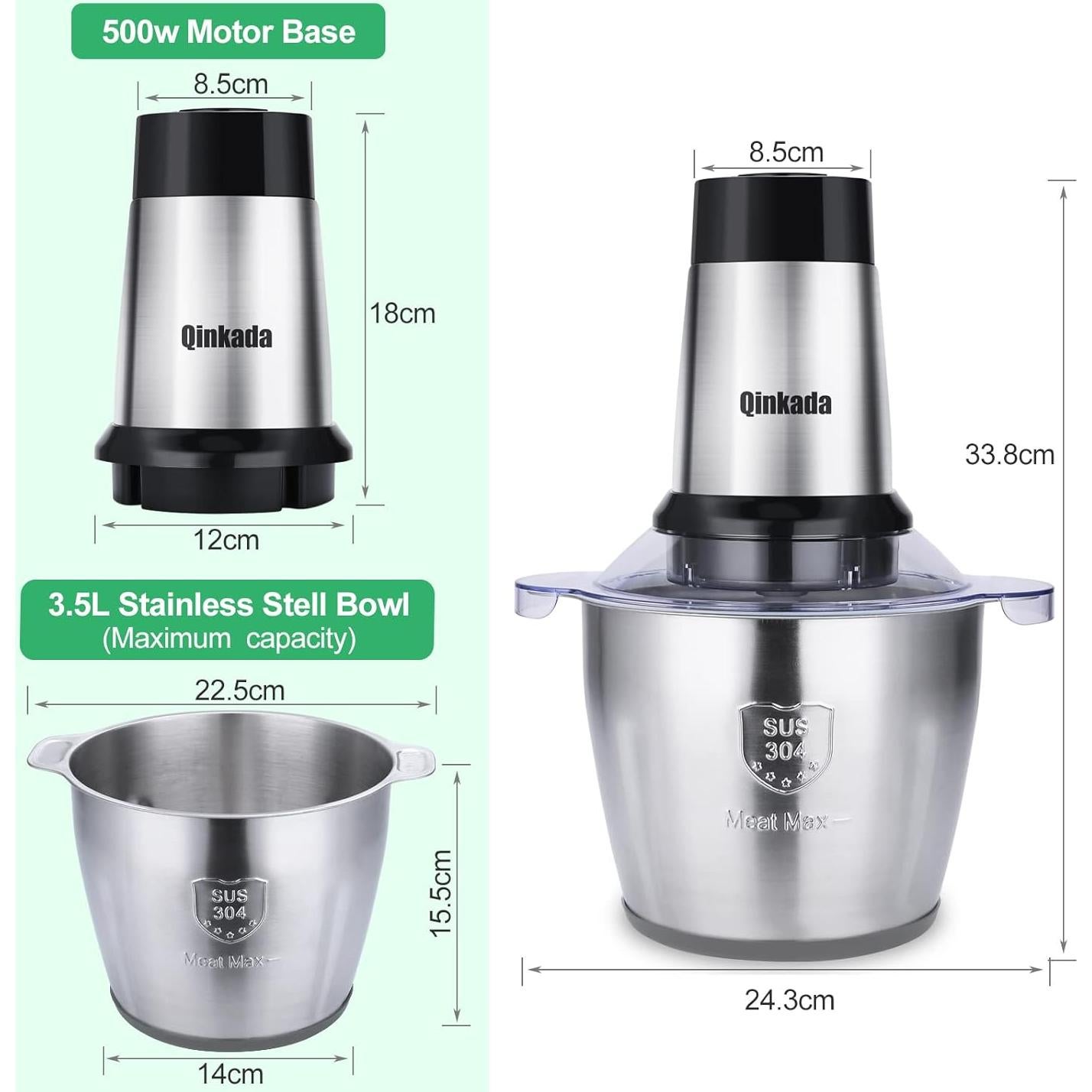 Procesador de Alimentos Qinkada 500W 3.5L Acero Inoxidable