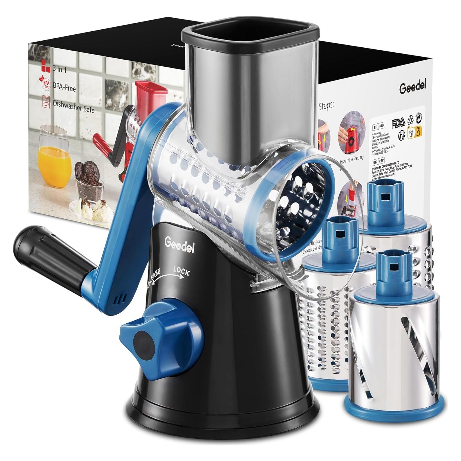 Rallador de Queso Rotativo Geedel con 3 Cuchillas Intercambiables