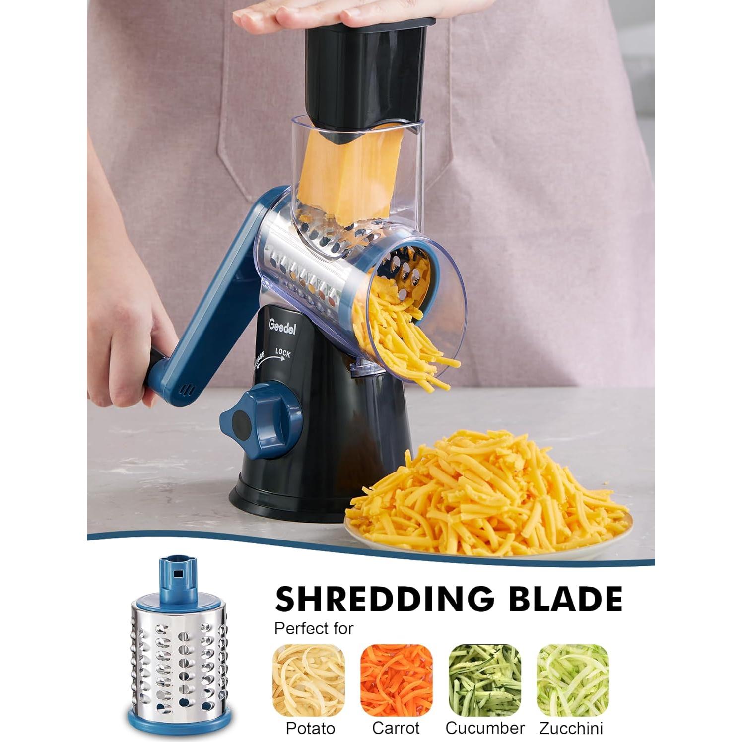 Rallador de Queso Rotativo Geedel con 3 Cuchillas Intercambiables