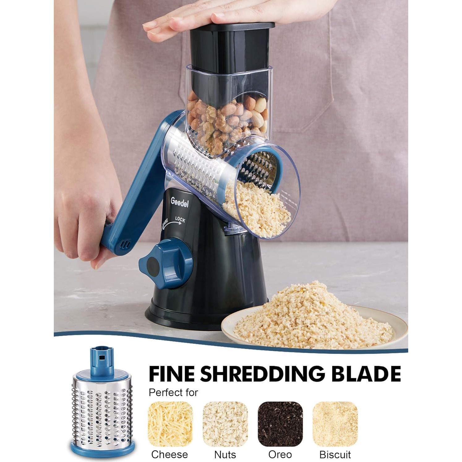 Rallador de Queso Rotativo Geedel con 3 Cuchillas Intercambiables