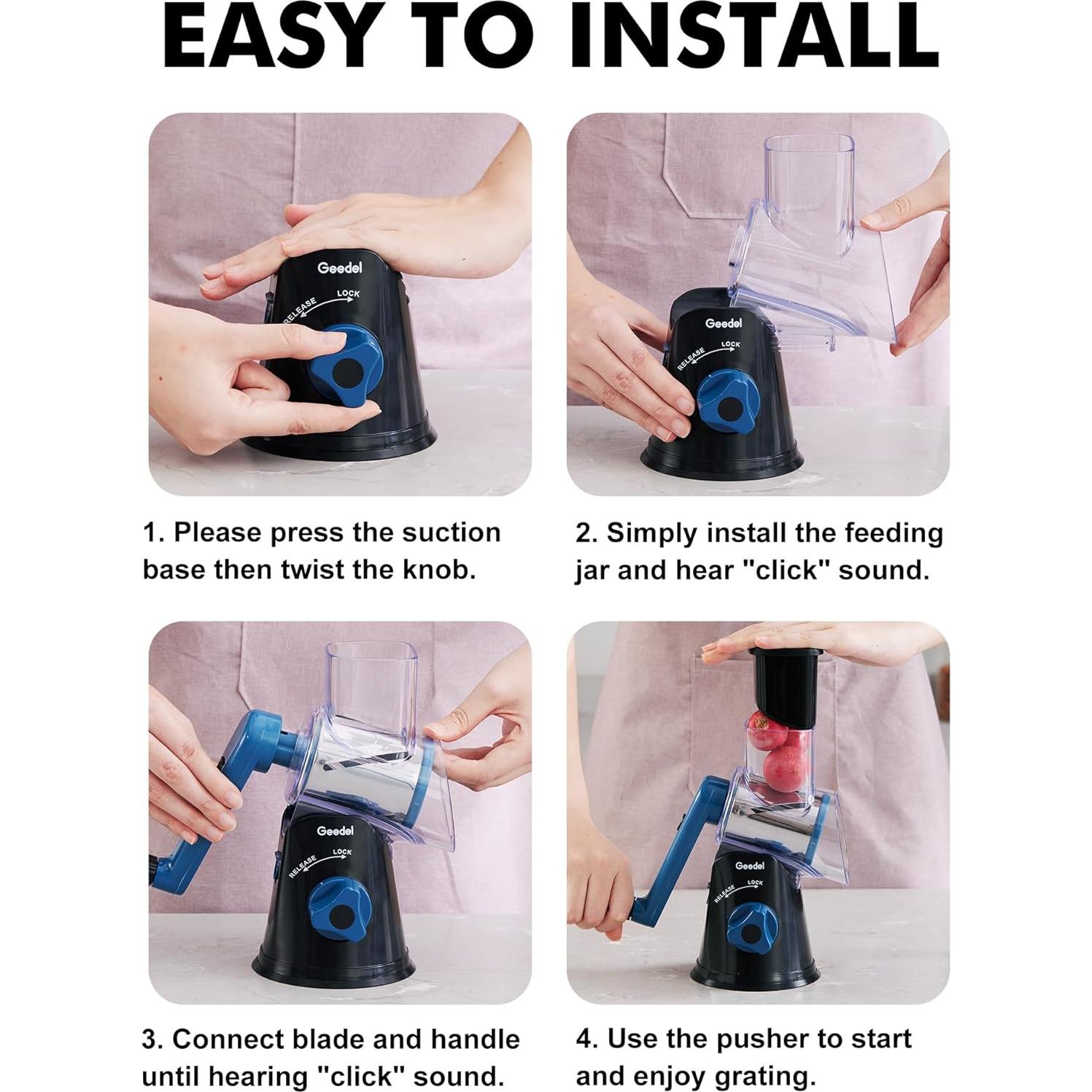 Rallador de Queso Rotativo Geedel con 3 Cuchillas Intercambiables