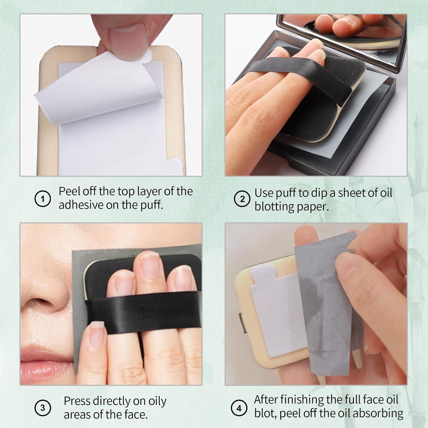 Hojas Absorbentes de Aceite Erinde 200 Hojas con Puff y Espejo