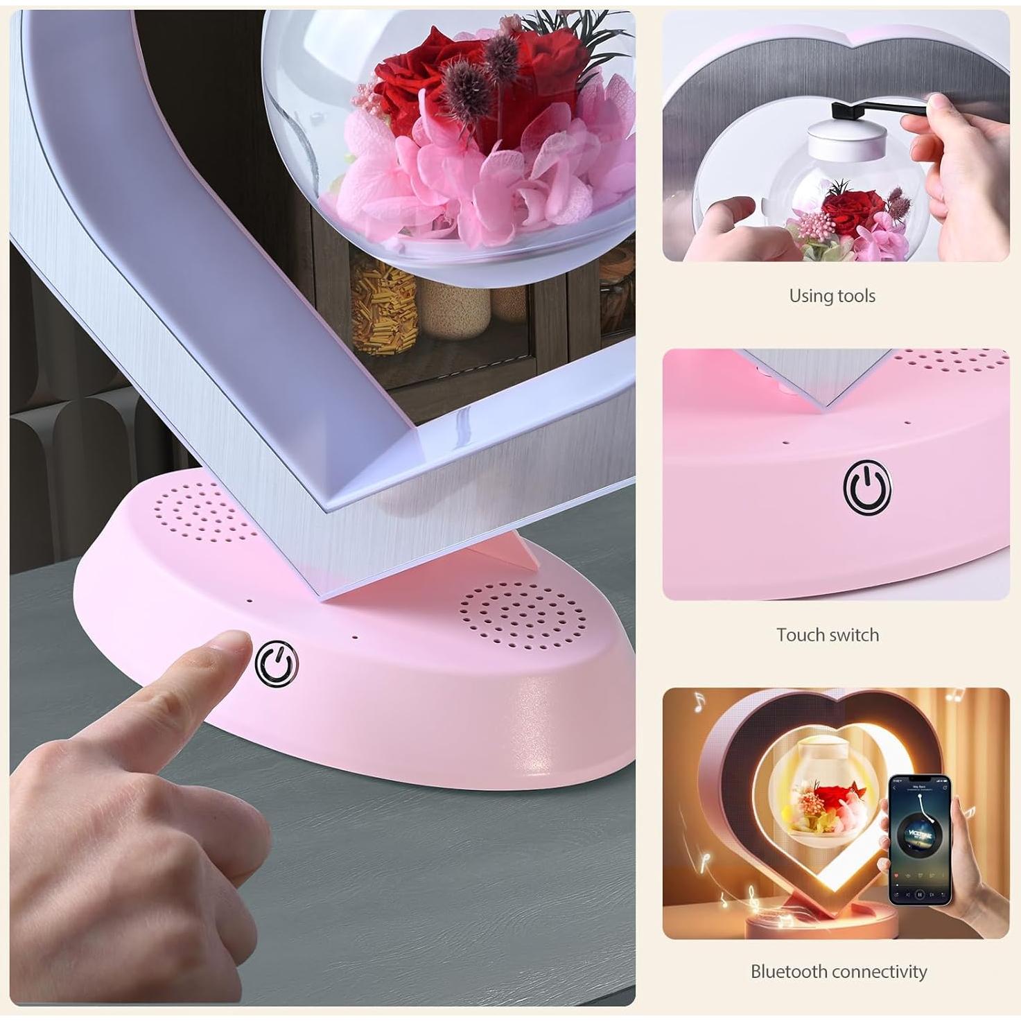 Lámpara de Mesa Levitante LoveLin con Rosa Preservada y Bluetooth