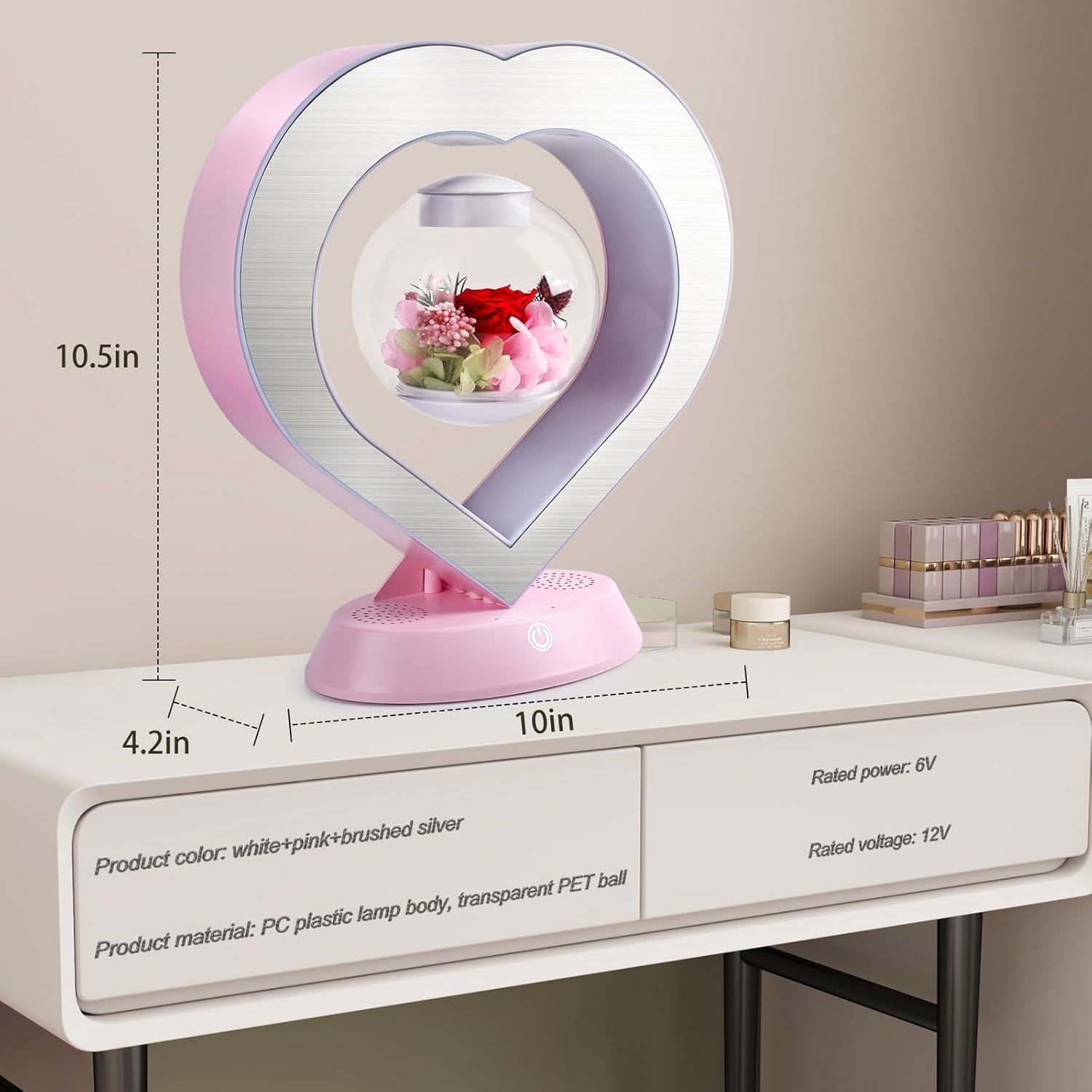 Lámpara de Mesa Levitante LoveLin con Rosa Preservada y Bluetooth