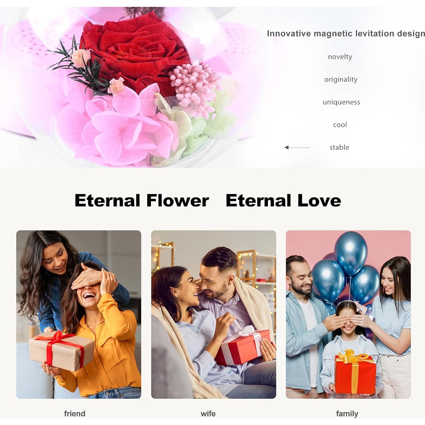 Lámpara de Mesa Levitante LoveLin con Rosa Preservada y Bluetooth