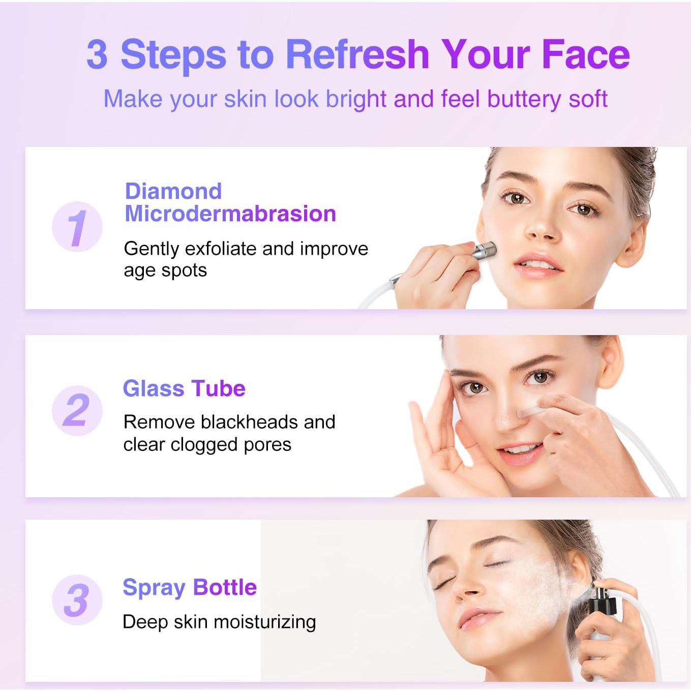 Máquina de Microdermoabrasión UNOISETION 3 en 1 Facial Rosa