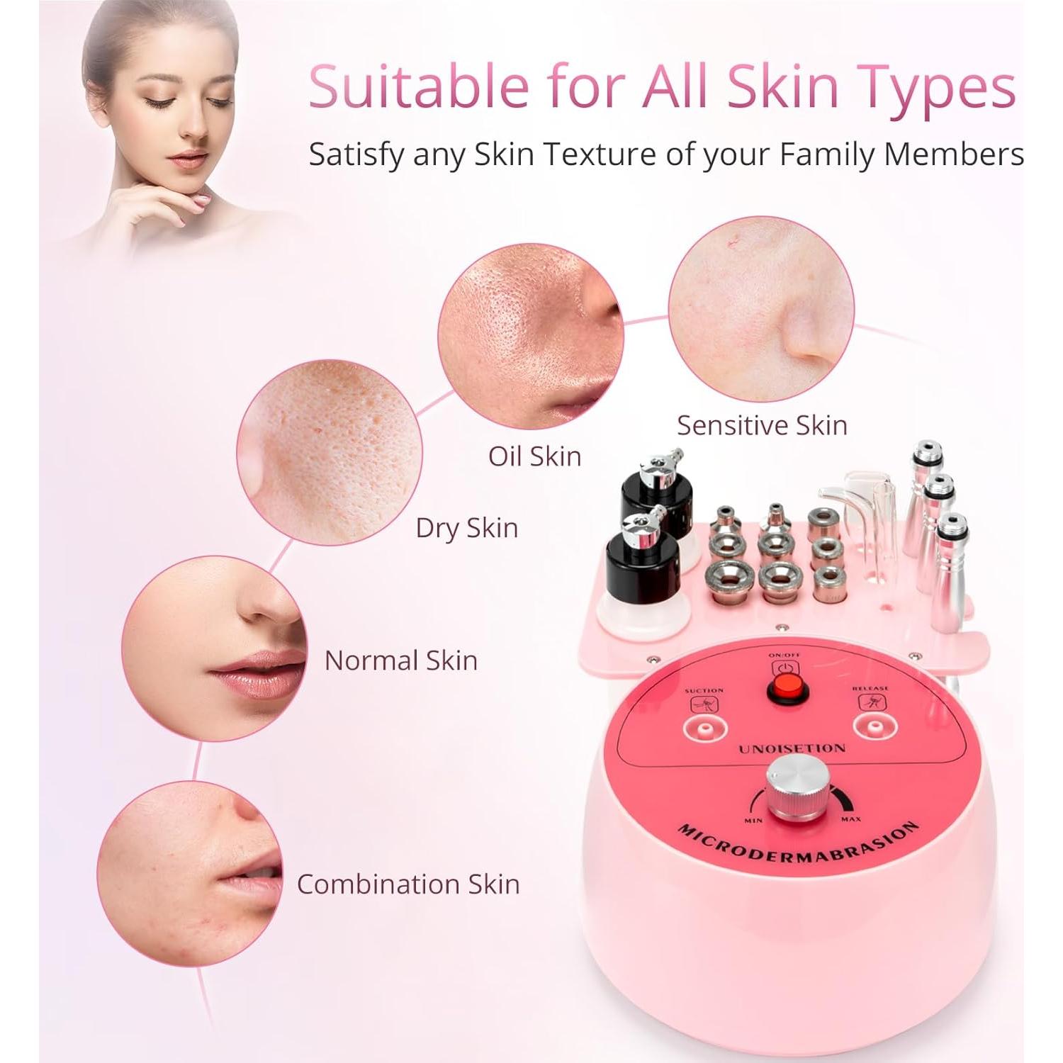 Máquina de Microdermoabrasión UNOISETION 3 en 1 Facial Rosa