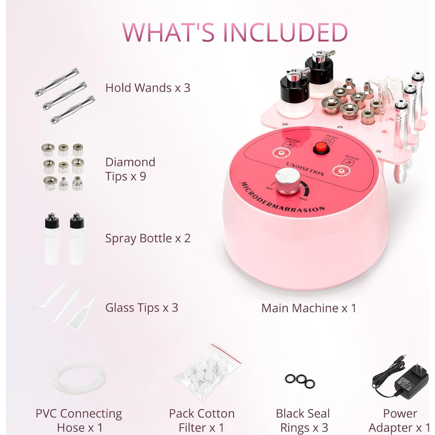 Máquina de Microdermoabrasión UNOISETION 3 en 1 Facial Rosa