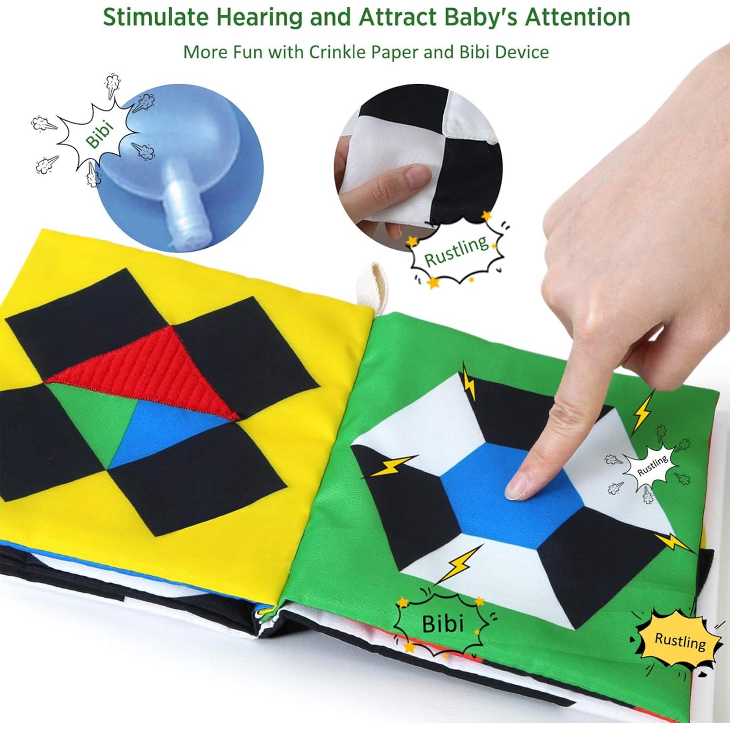 Libro de Tela para Bebés Beiens - Alto Contraste 0-12 Meses