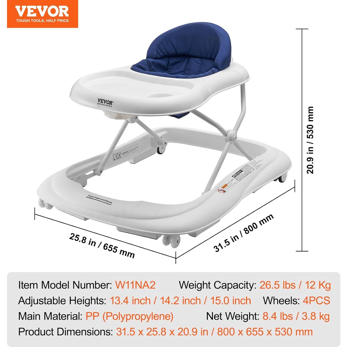Andador Plegable VEVOR para Bebés 6-12 Meses Altura Ajustable