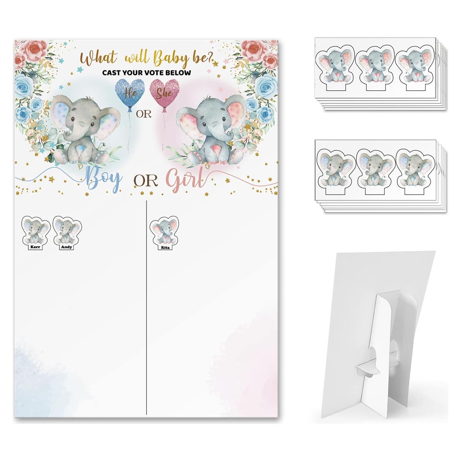 Tablero de Revelación de Género Elefante con Stickers 30x43cm