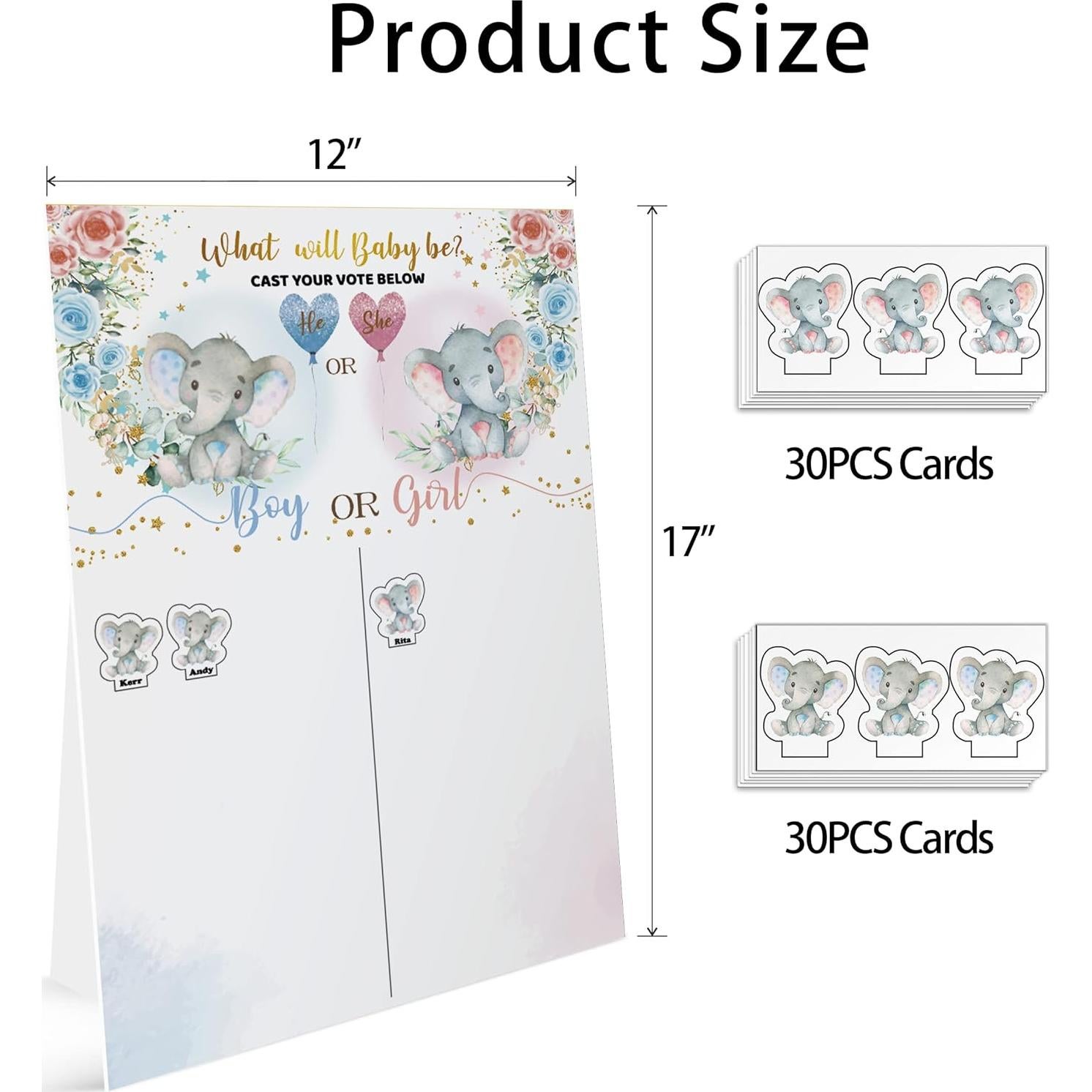 Tablero de Revelación de Género Elefante con Stickers 30x43cm