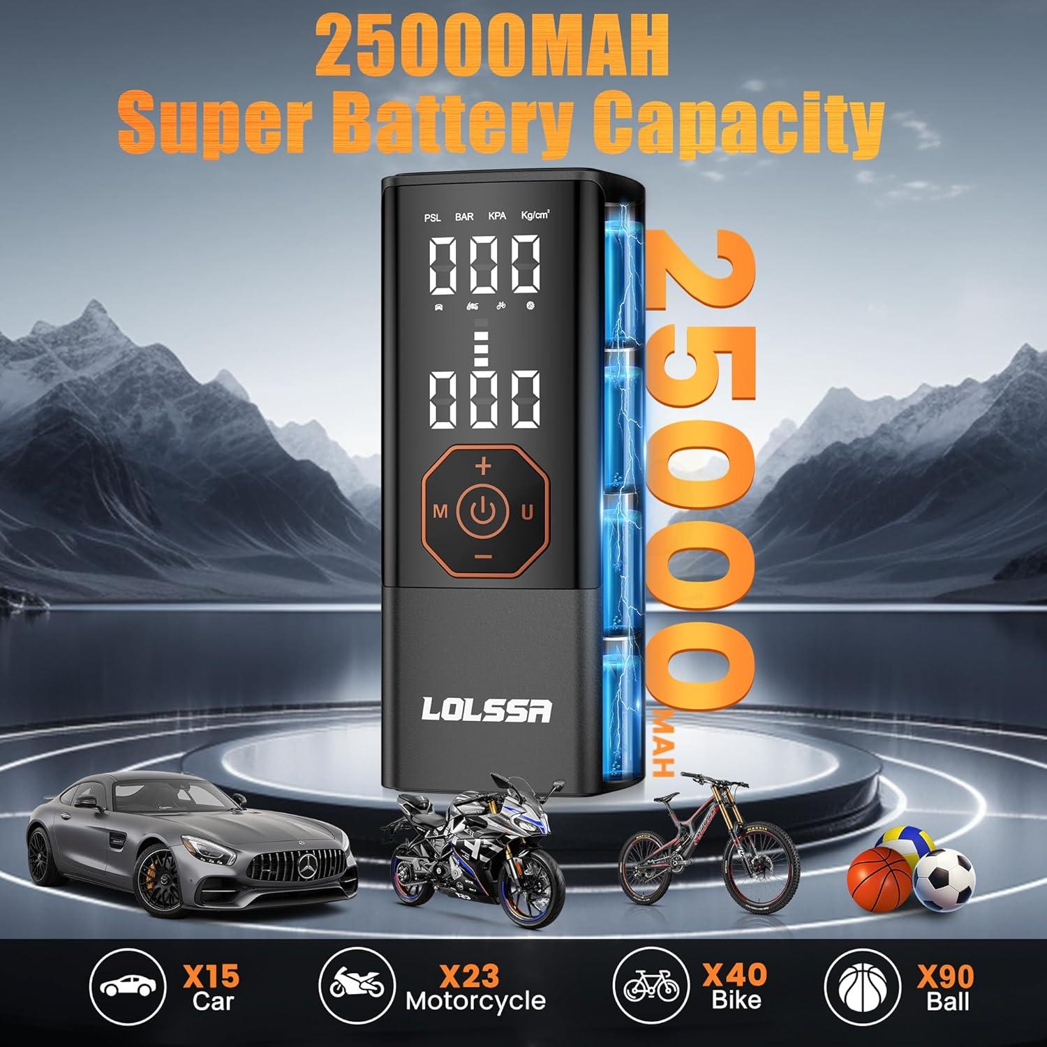 Compresor de Aire Portátil LOLSSA 25000mAh 180PSI Inalámbrico