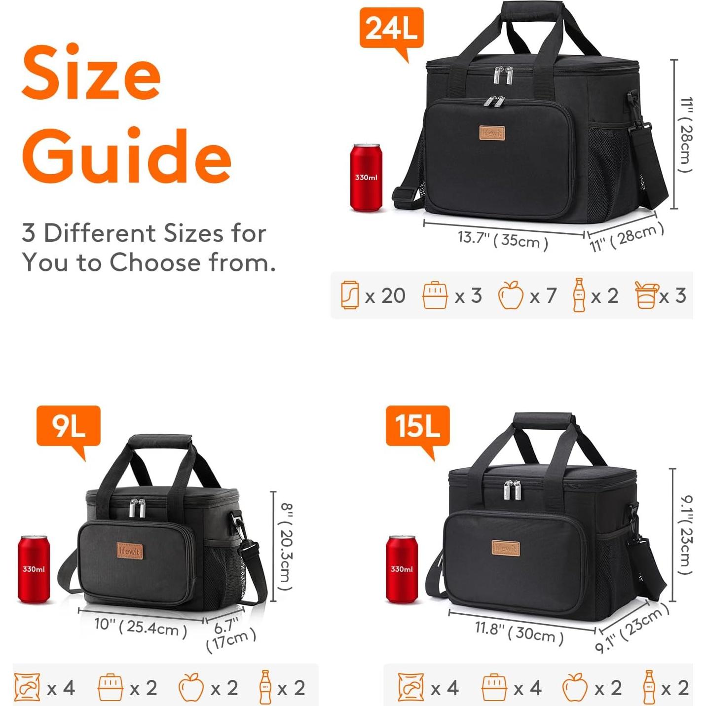 Bolsa de Almuerzo Térmica Lifewit 9L Negra Aislante para Adultos