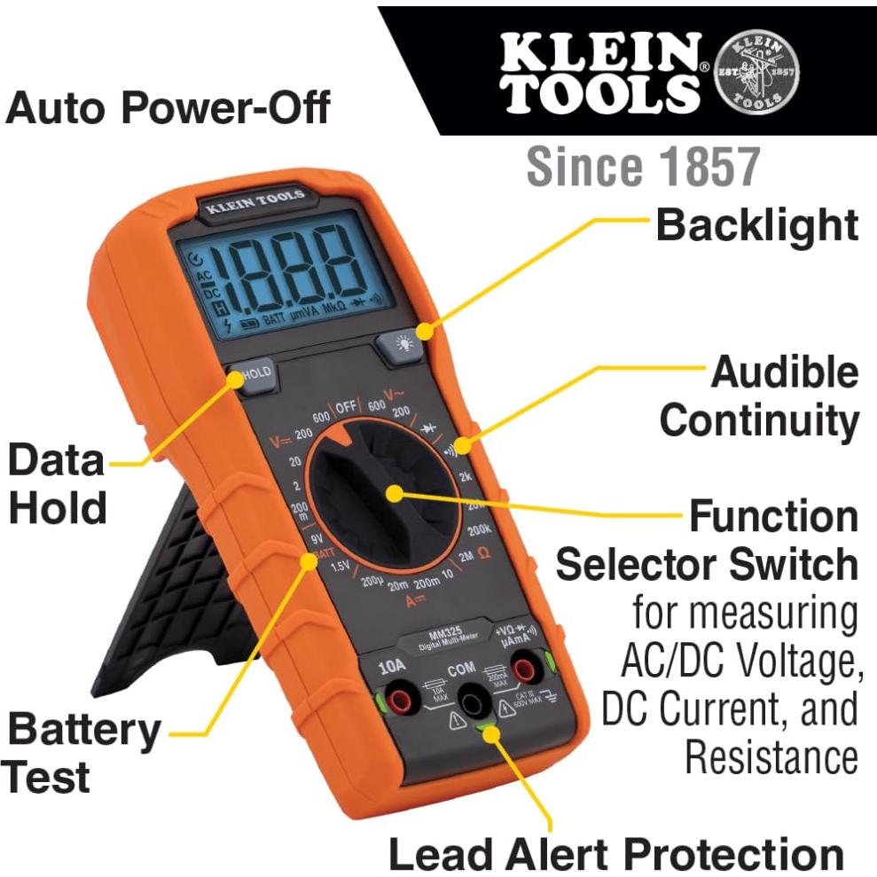 Multímetro Klein Tools MM325 Digital 600V AC/DC, Prueba de Baterías