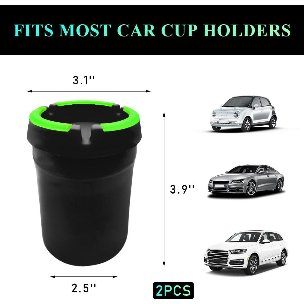 Cenicero de coche Gasedin 2 PCS con tapa y brillo oscuro