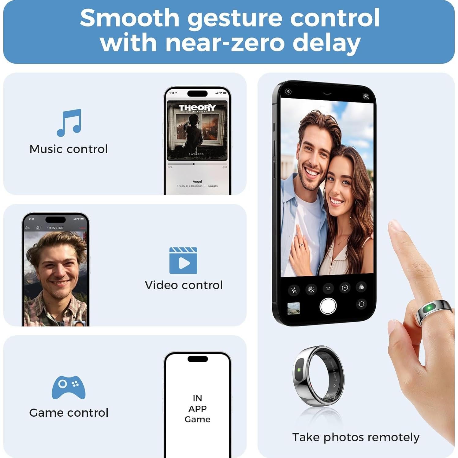 Anillo Inteligente Hugrow R08 Plata 7 - Control Gestos y Notificaciones