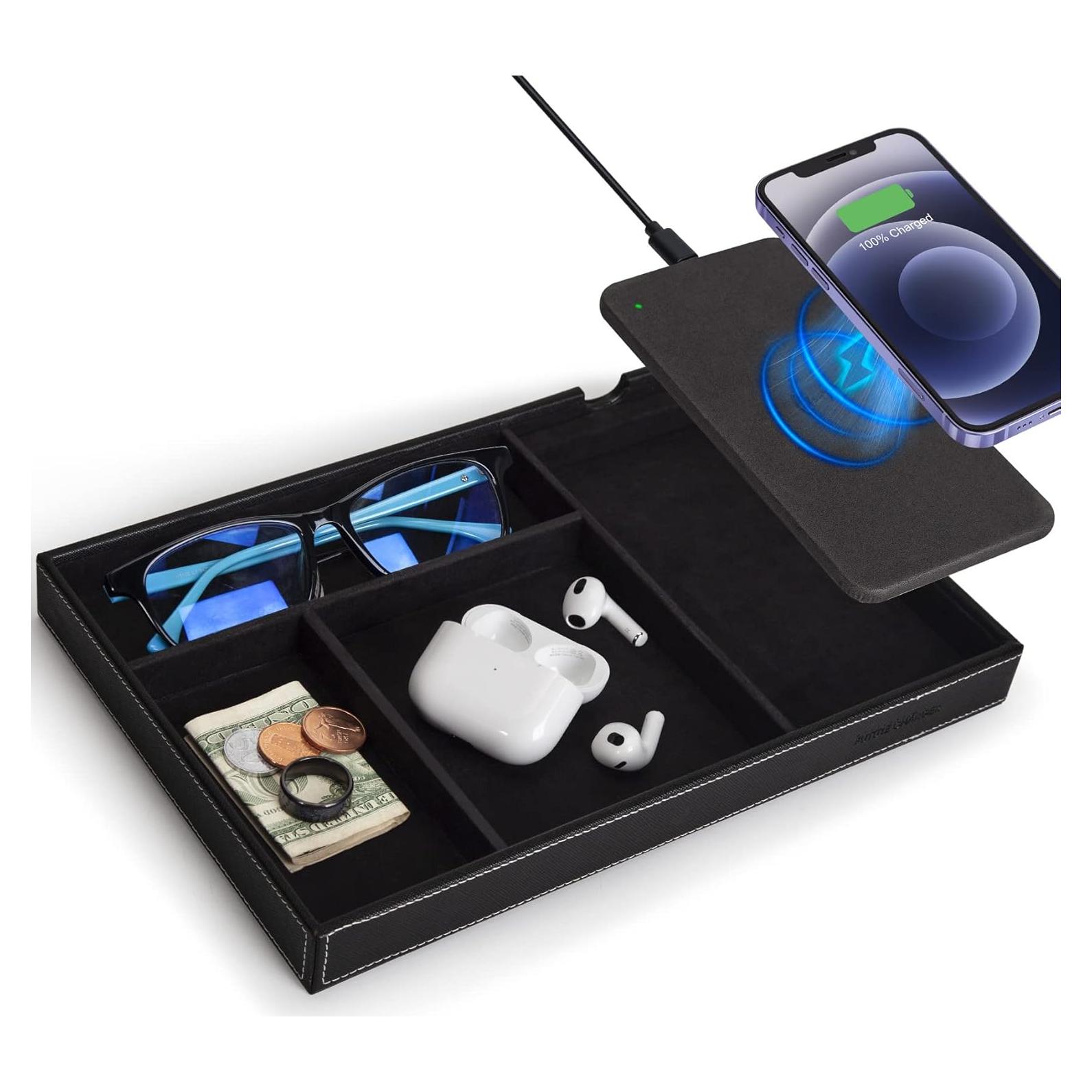 Bandeja de Carga Inalámbrica Cargador Futuro - Cuero Sintético Negro