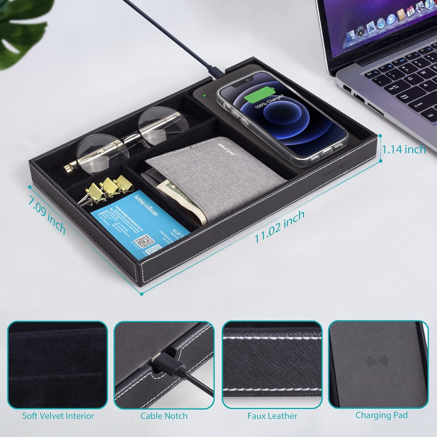 Bandeja de Carga Inalámbrica Cargador Futuro - Cuero Sintético Negro