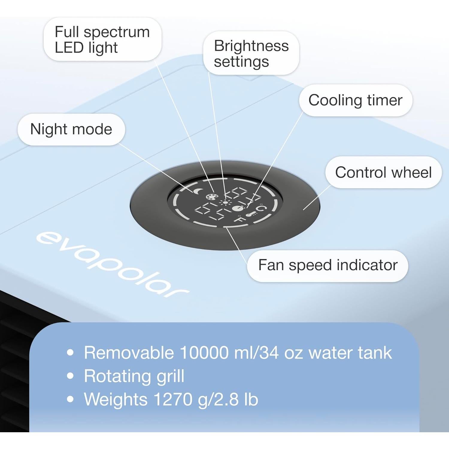 Ventilador Evaporativo Portátil Evapolar evaLIGHT Plus Azul