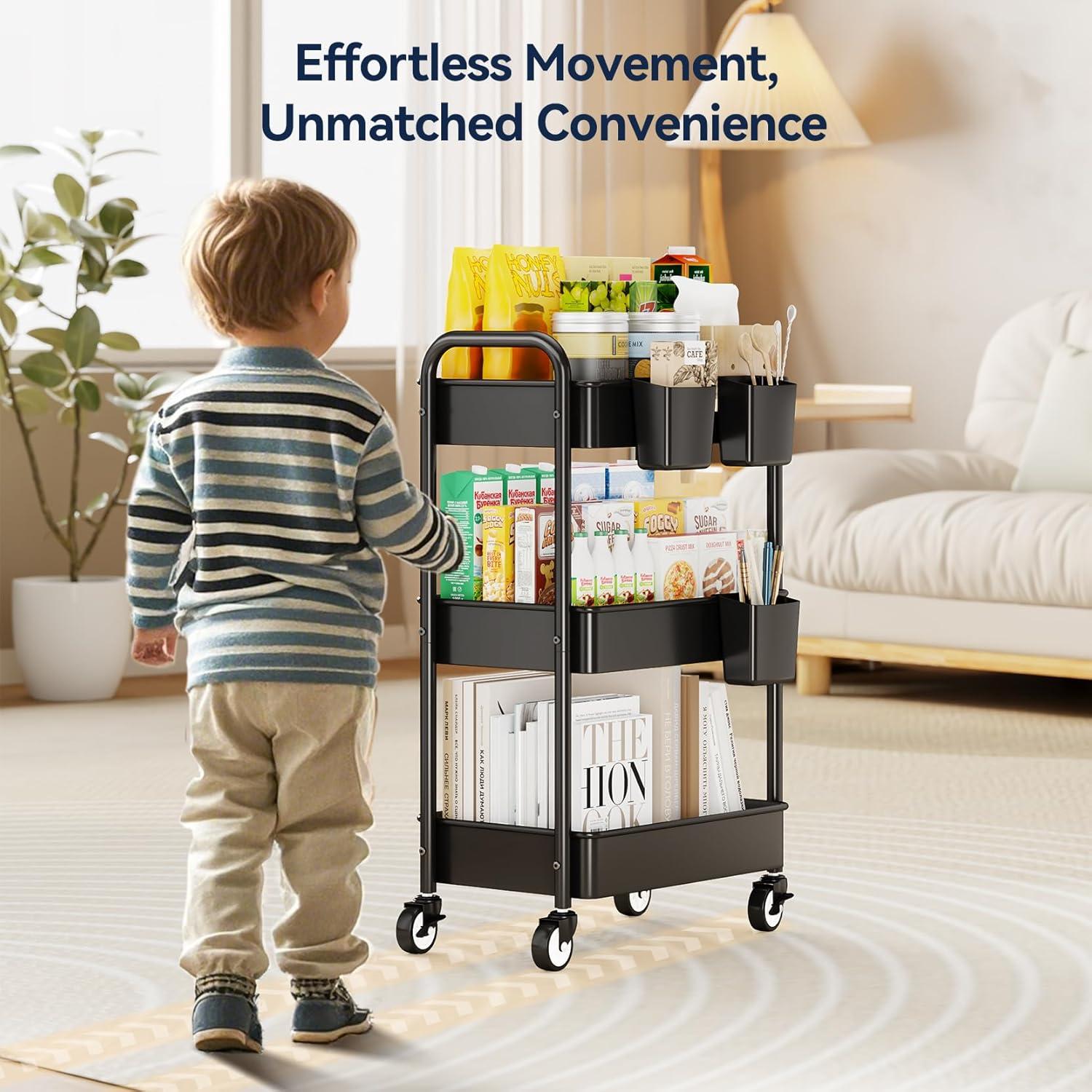 Carro Rodante de 3 Niveles YASONIC - Metal Negro, 30 kg